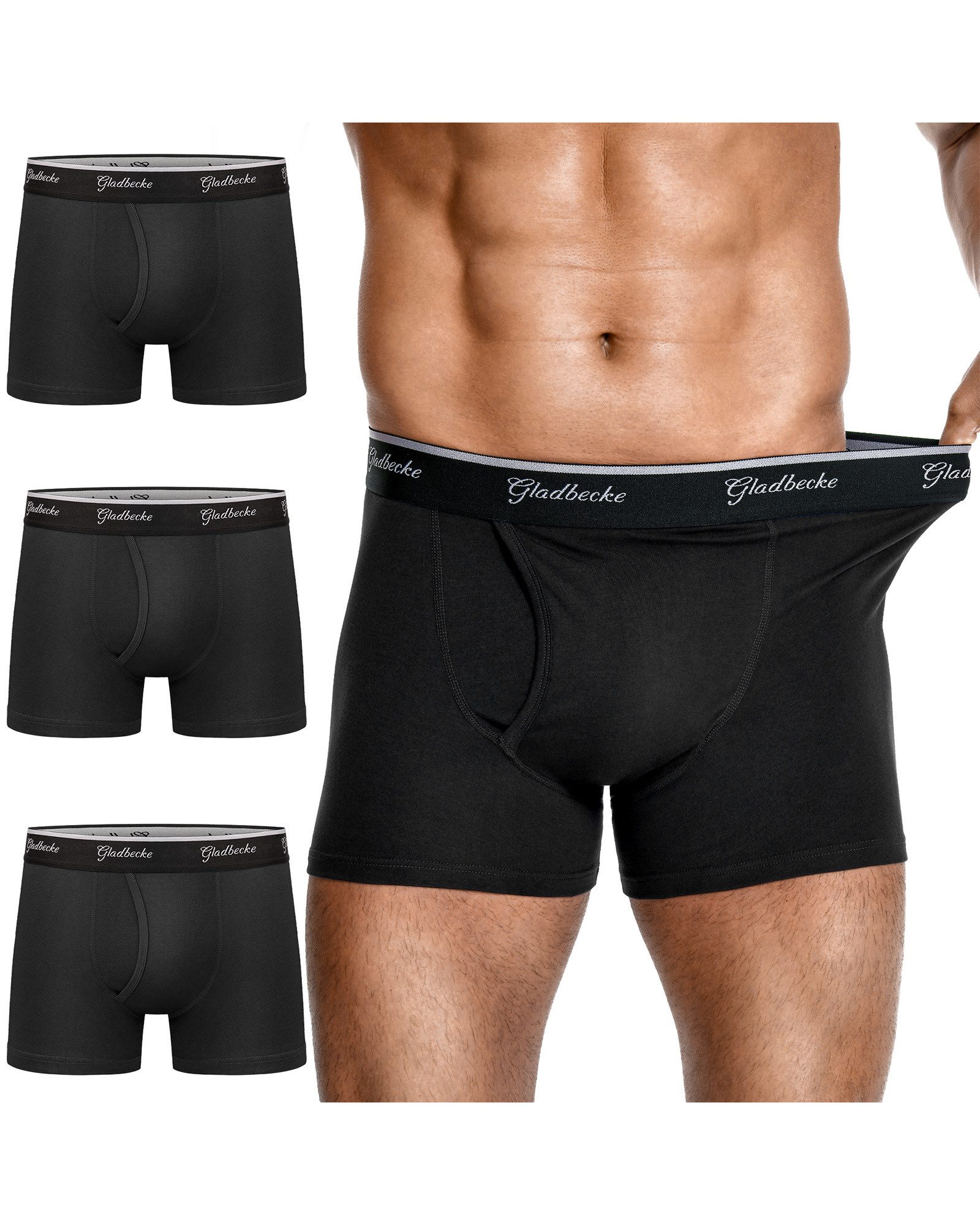 Gladbecke Boxershorts unterhosen herren Männer Unterwäsche Baumwolle M-4XL (3er-Pack) Elastischer Komfortbund und tagloses Design, Formstabil