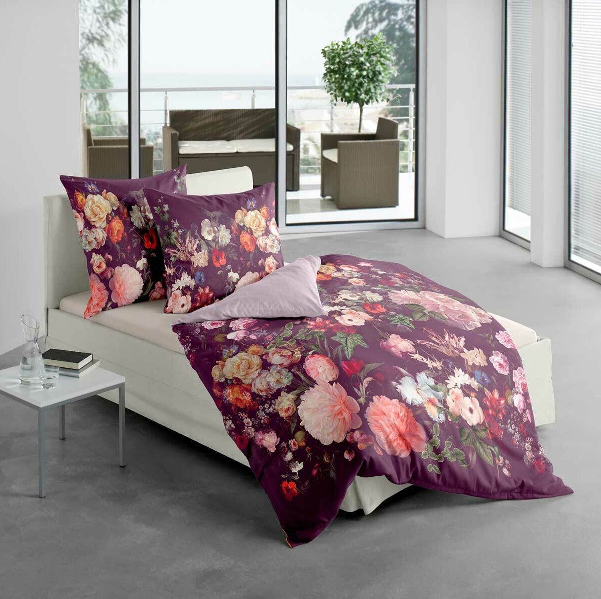 TRAUMSCHLAF Bettwäsche Blumenmeer, Mako Satin, 2 teilig, prachtvoller Druck auf Mako-Satin