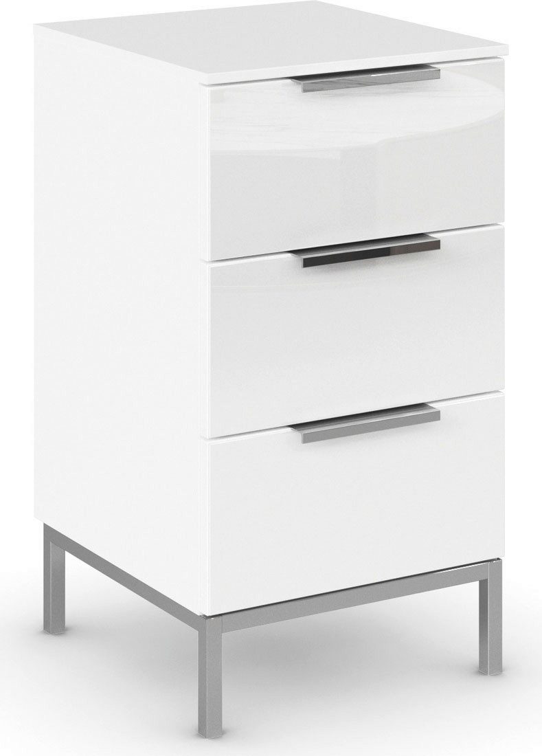 rauch Nachtkommode Nachttisch Nachtschrank Nachtkonsole FLIPP mit Glasfront (Breite 40 cm), mit 3 Schubladen und Soft-Close-Funktion sowie Glasfront