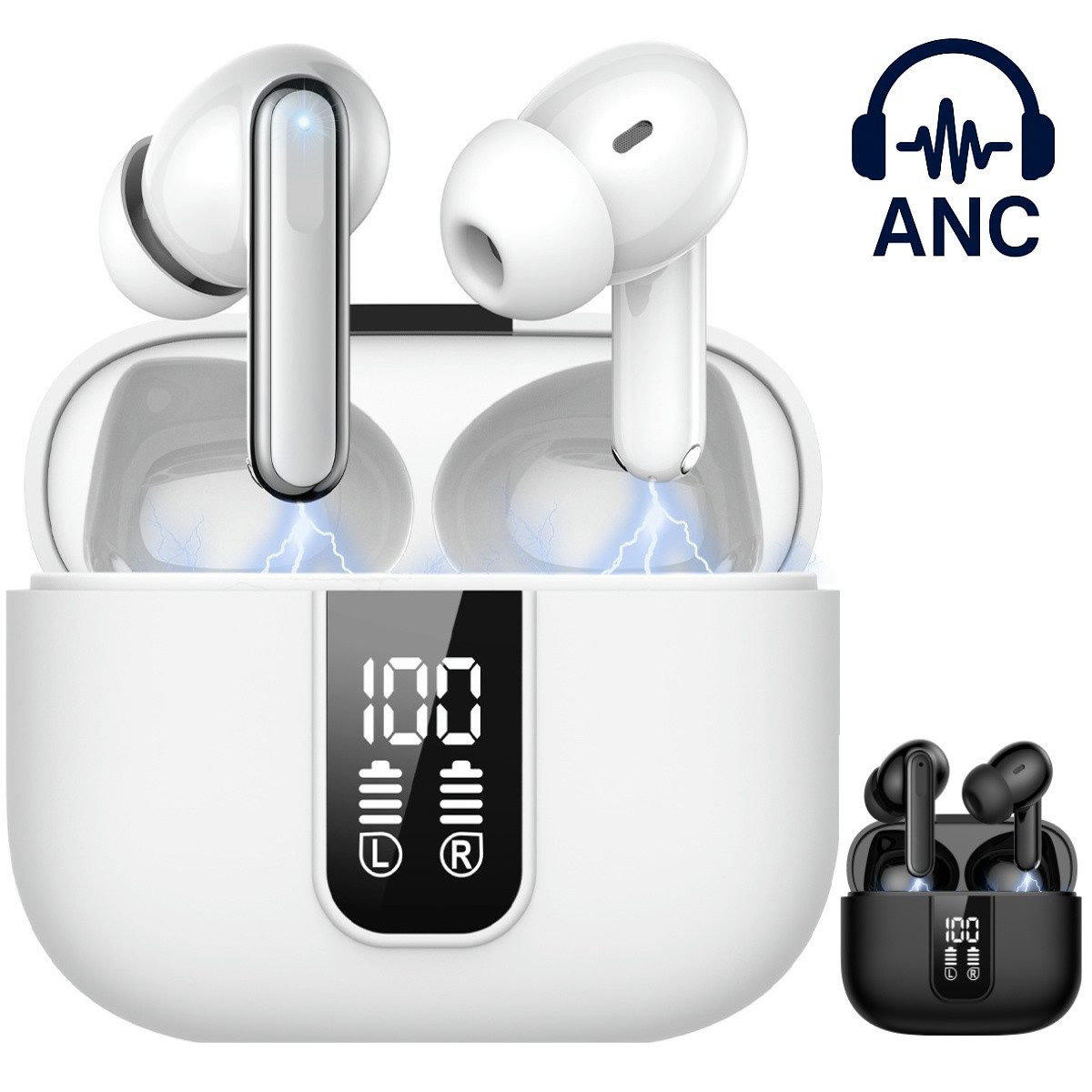 VSIUO 2025 TWS Stereo Earbuds Ohrhörer Sport Наушники Bluetooth-Kopfhörer (Rauschunterdrückung In-Ear-Kopfhörer, Google-Assistent, siri, Bluetooth, Active Noise Cancelling (ANC), Echo Noise Cancellation (ENC)