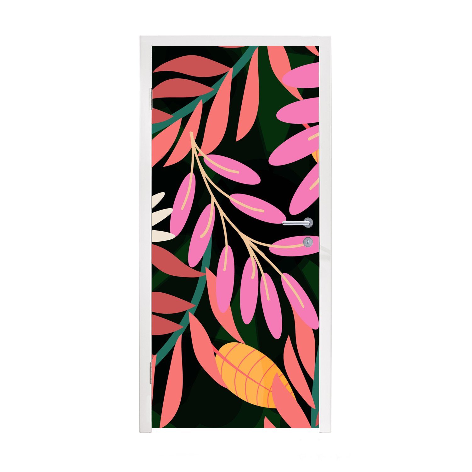 MuchoWow Türtapete Tropisch cm Matt, Blumen Muster, - - Tür, 75x205 (1 St), Fototapete für Türaufkleber, bedruckt