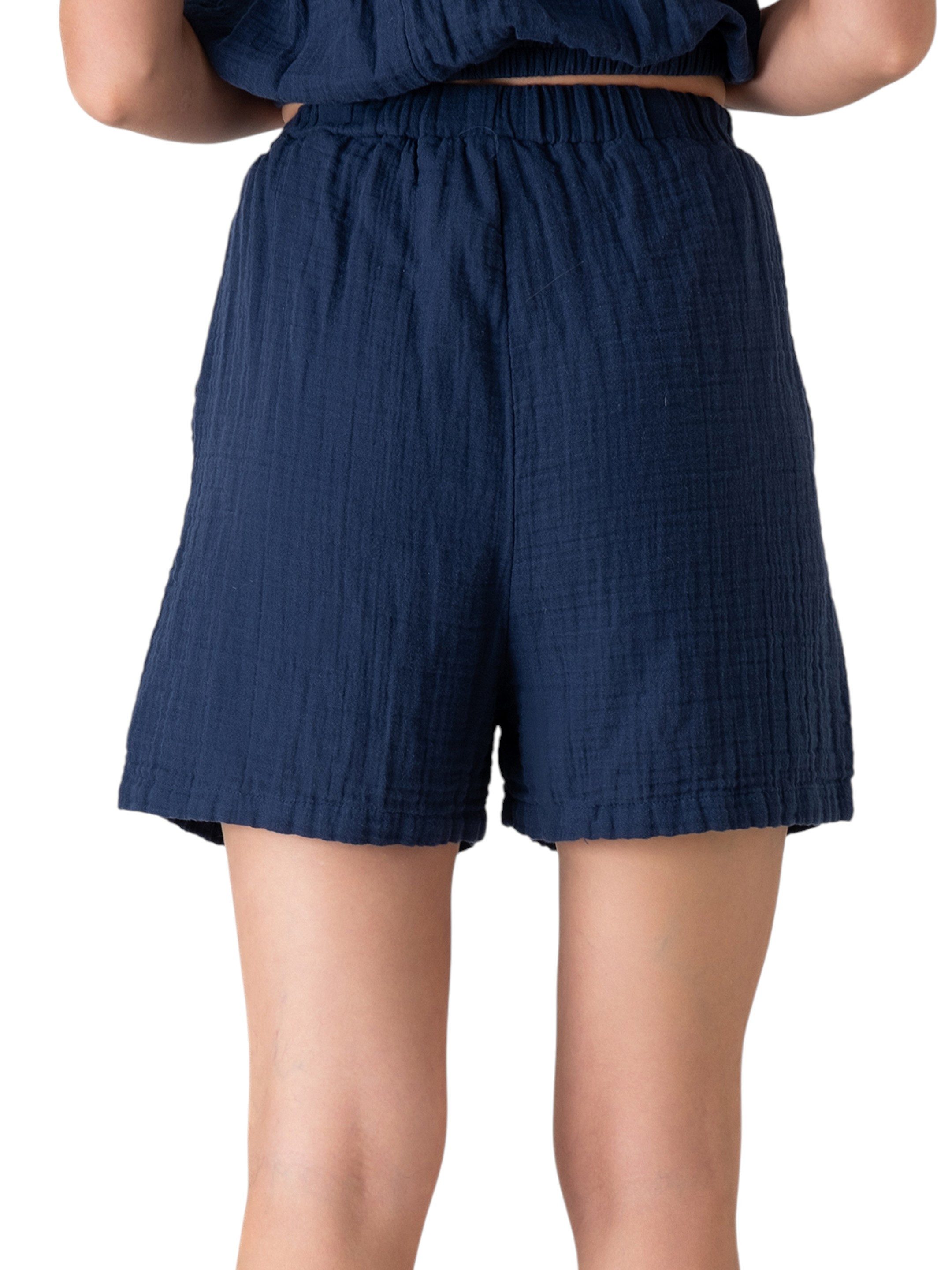 WENOR Shorts Shorts Musselin Sommer-Hose, 100 % Baumwolle, elastischer Bund luftiger Schnitt, mit Komfortbund & Seitentaschen – Bild 5 von 5