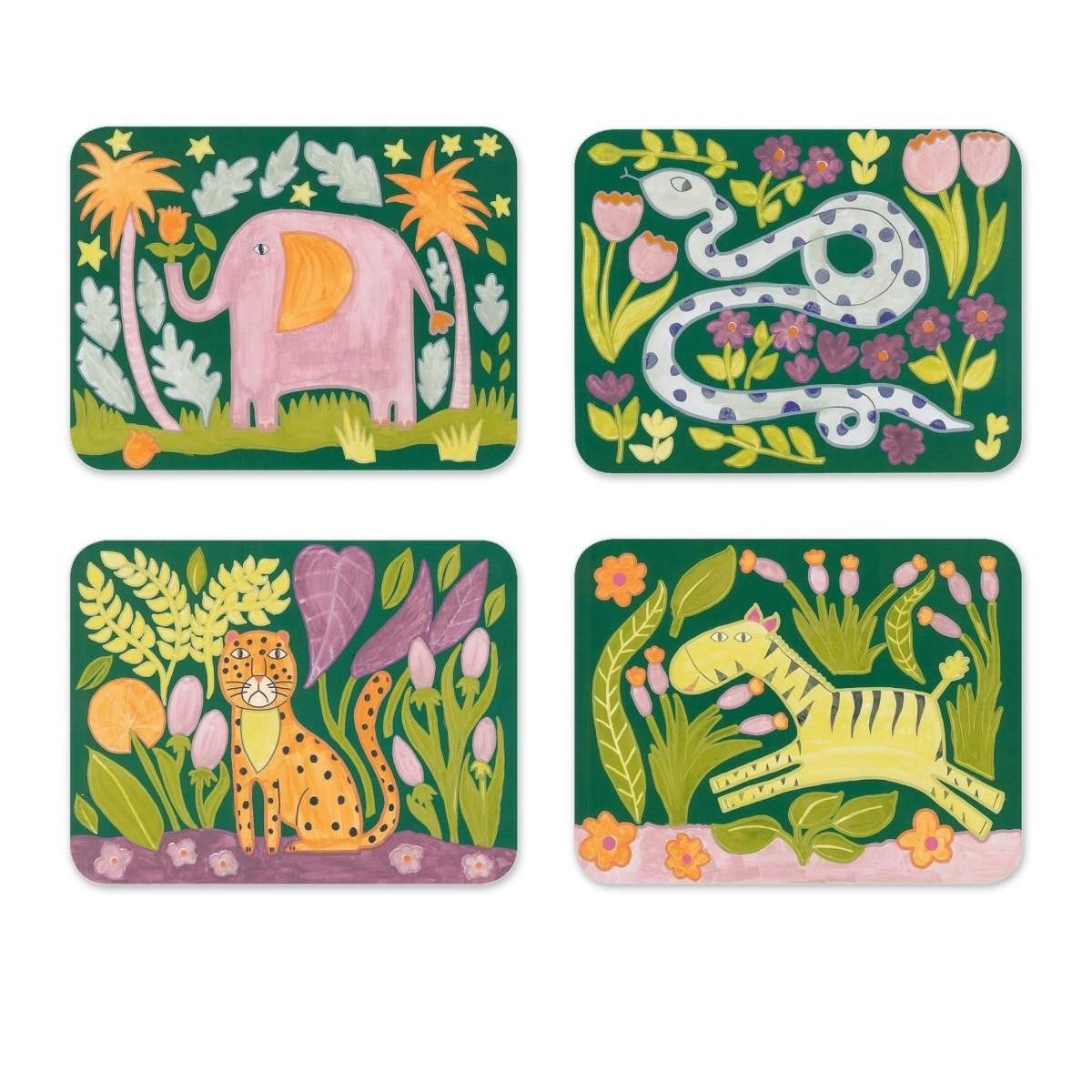 DJECO Malvorlage Malset Kinder ab 3 Jahre, 4 Tierbilder, Pinsel, Palette, kreatives Set