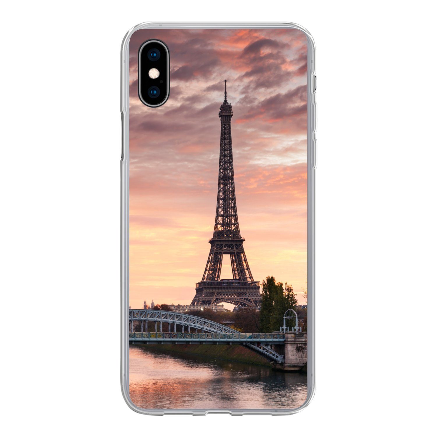 MuchoWow Handyhülle für Apple iPhone Xs Paris - Eiffelturm - Brücke, Smartphone-Bumper, Print, Handy Schutzhülle Dünn