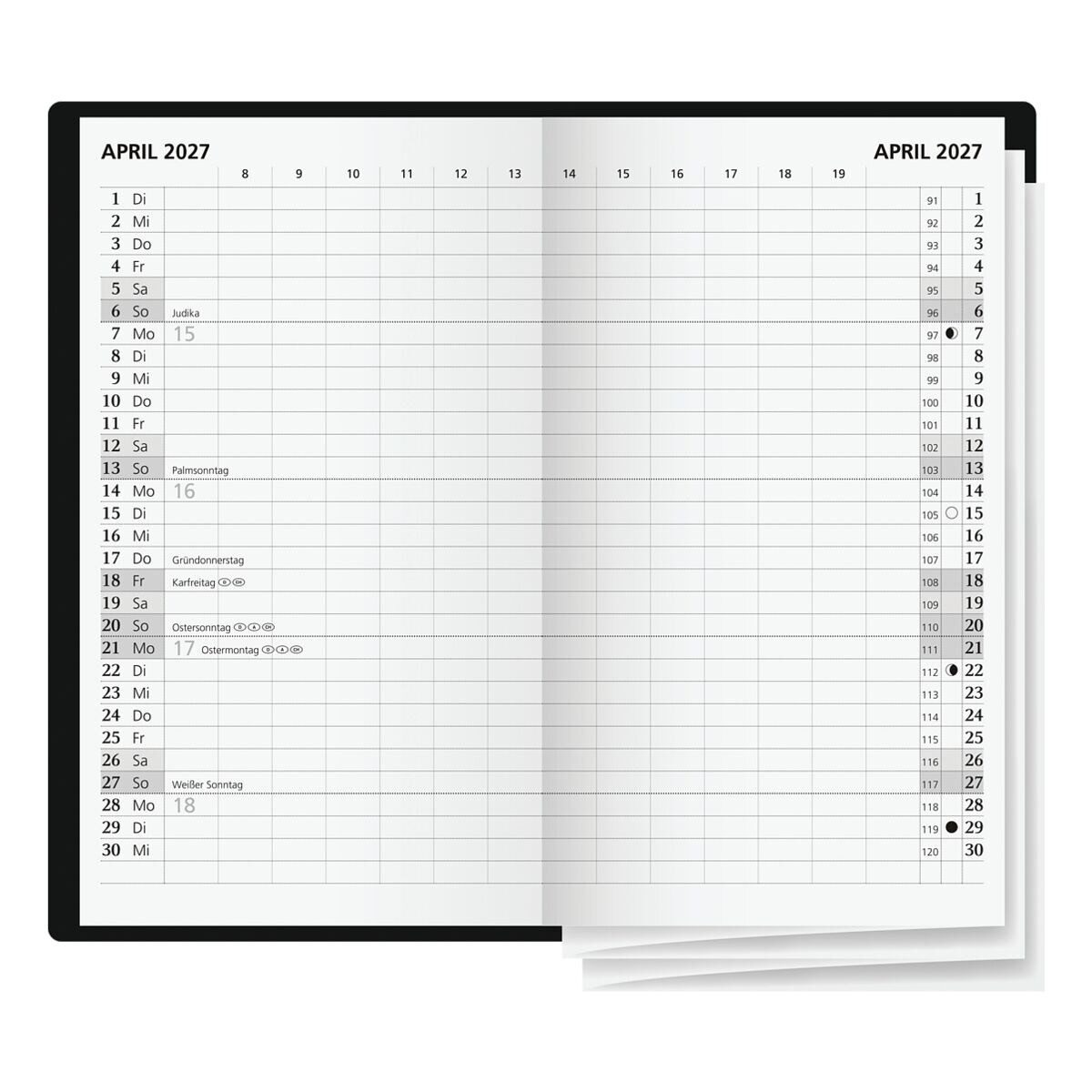 GLOCKEN Taschenkalender, für 2027, 2 Seiten = 1 Monat, Zeitspanne: 8-19 Uhr
