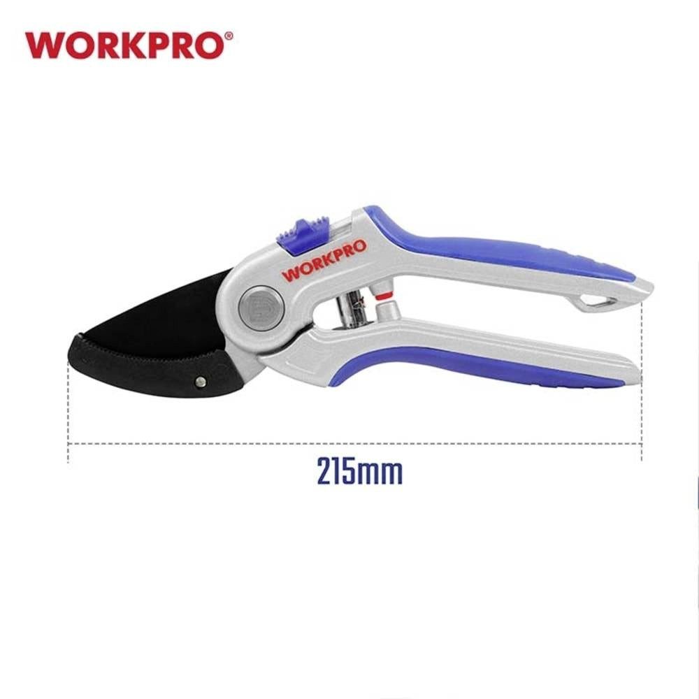 WorkPro Astschere Gartenschere WP332012, mit Schnitthöhenverstellung, inkl. Gras- und Strauchscherenvorsatz