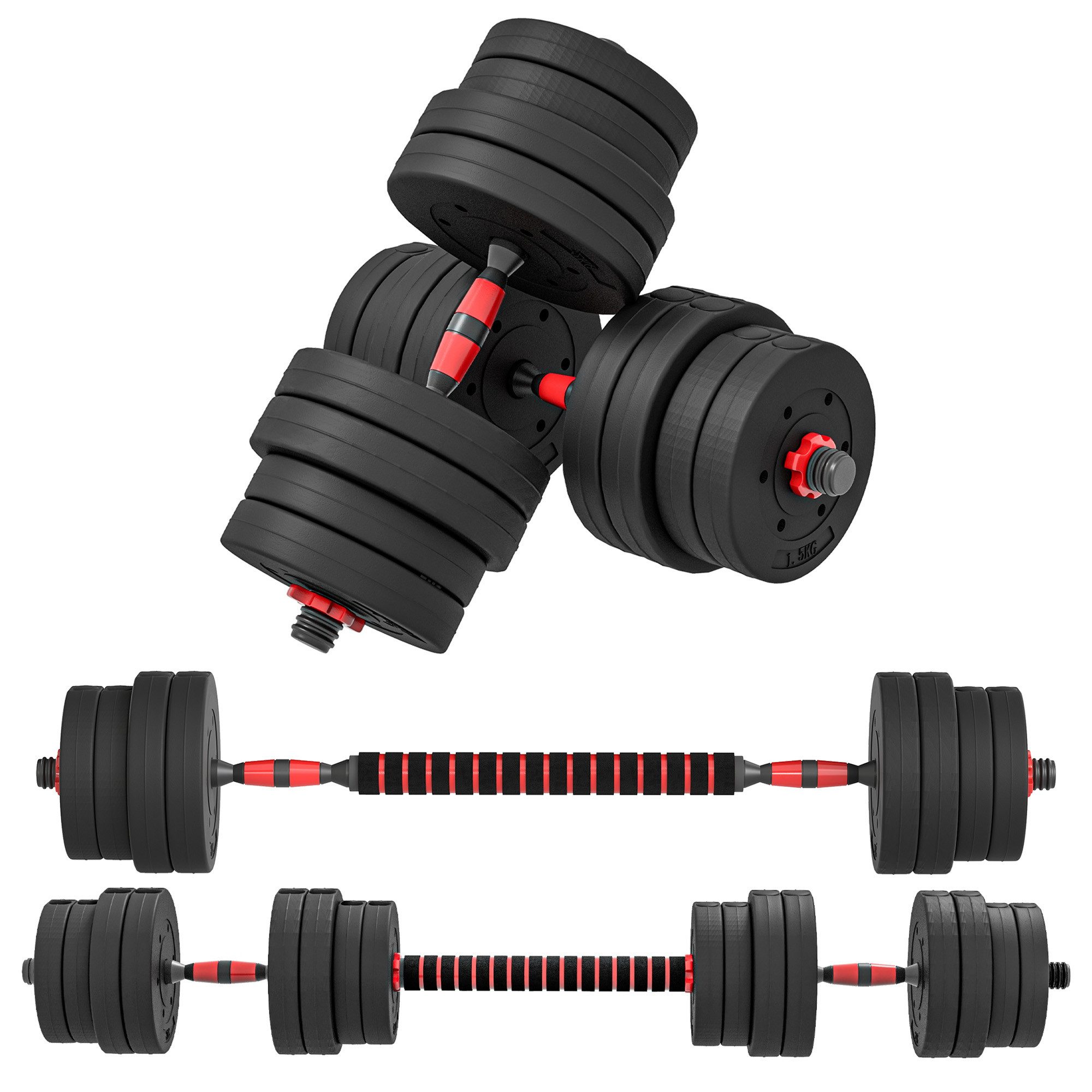FELIXLEO Kurzhantelstange 2-in-1-Hantelset 30 kg, Kurzhantel und Langhantel, verstellbar,schwarz