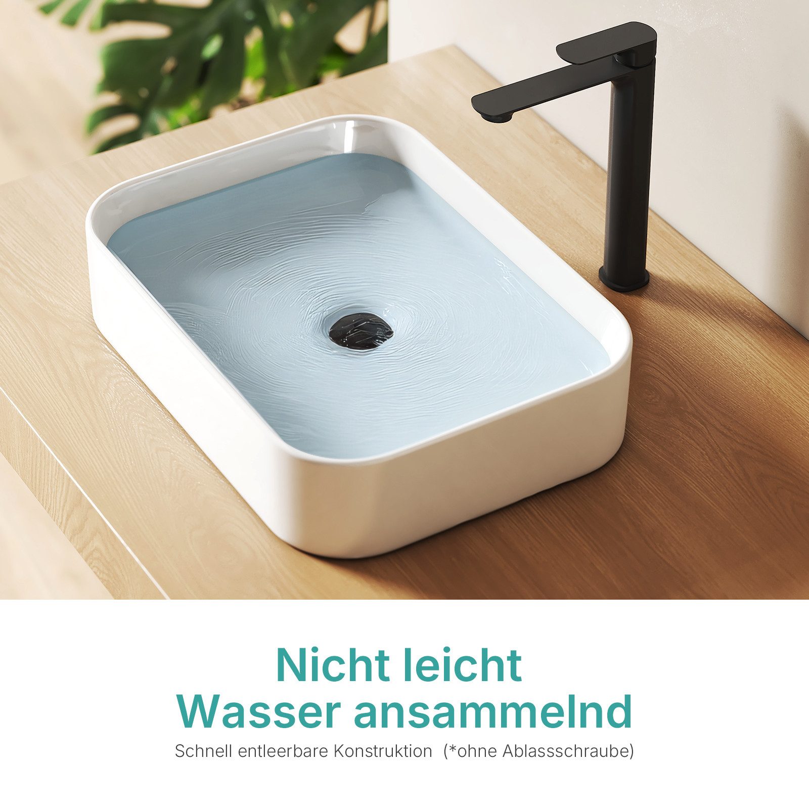 EMKE Aufsatzwaschbecken Keramik Aufsatzwaschbecken 50,5×37 cm rechteckig ohne Hahnloch