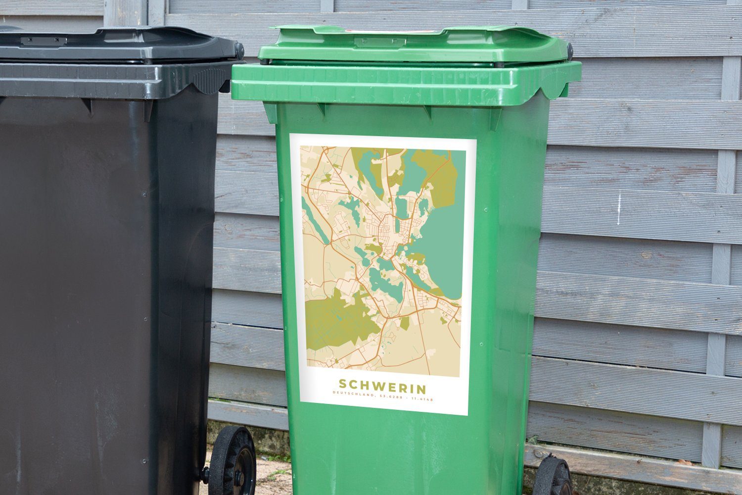 Jahrgang Abfalbehälter Sticker, - Mülleimer-aufkleber, Wandsticker - Stadtplan Mülltonne, (1 Container, - St), Karte MuchoWow Schwerin