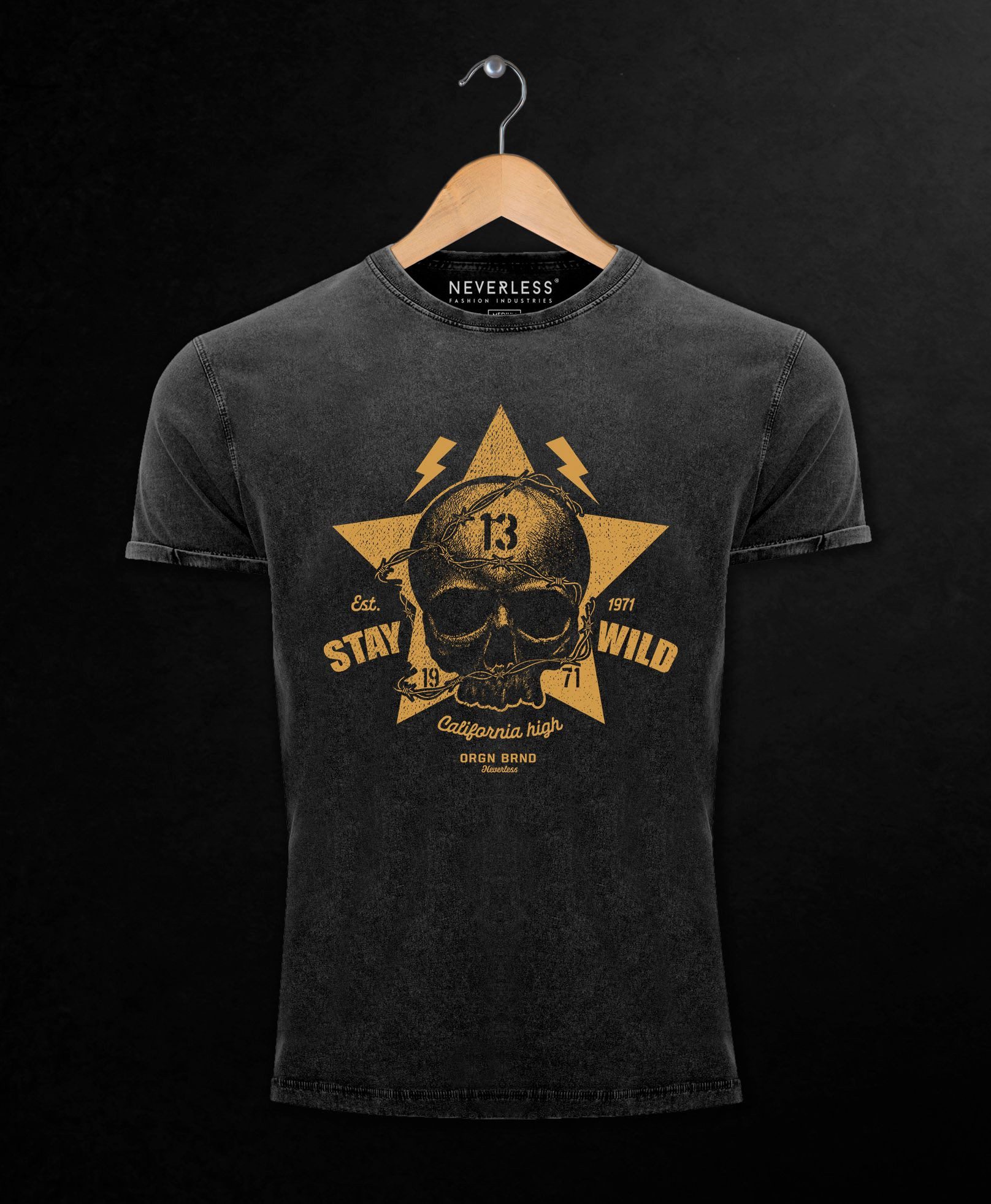 Neverless Print-Shirt Neverless® Herren T-Shirt Totenkopf Vintage Tattoo Shirt Stay Wild mit Print