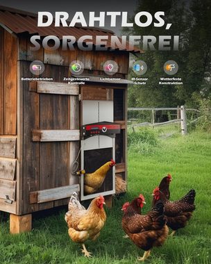 Crenex Haustierklappe 2in1 Batterieversorgung Lichtsensor&Timer Hühnertür Stallöffner