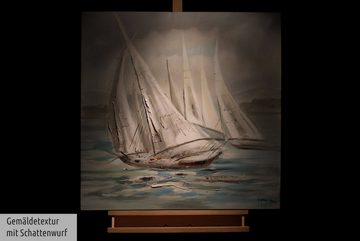 KUNSTLOFT Gemälde Riding the Waves 80x80 cm, Leinwandbild 100% HANDGEMALT Wandbild Wohnzimmer