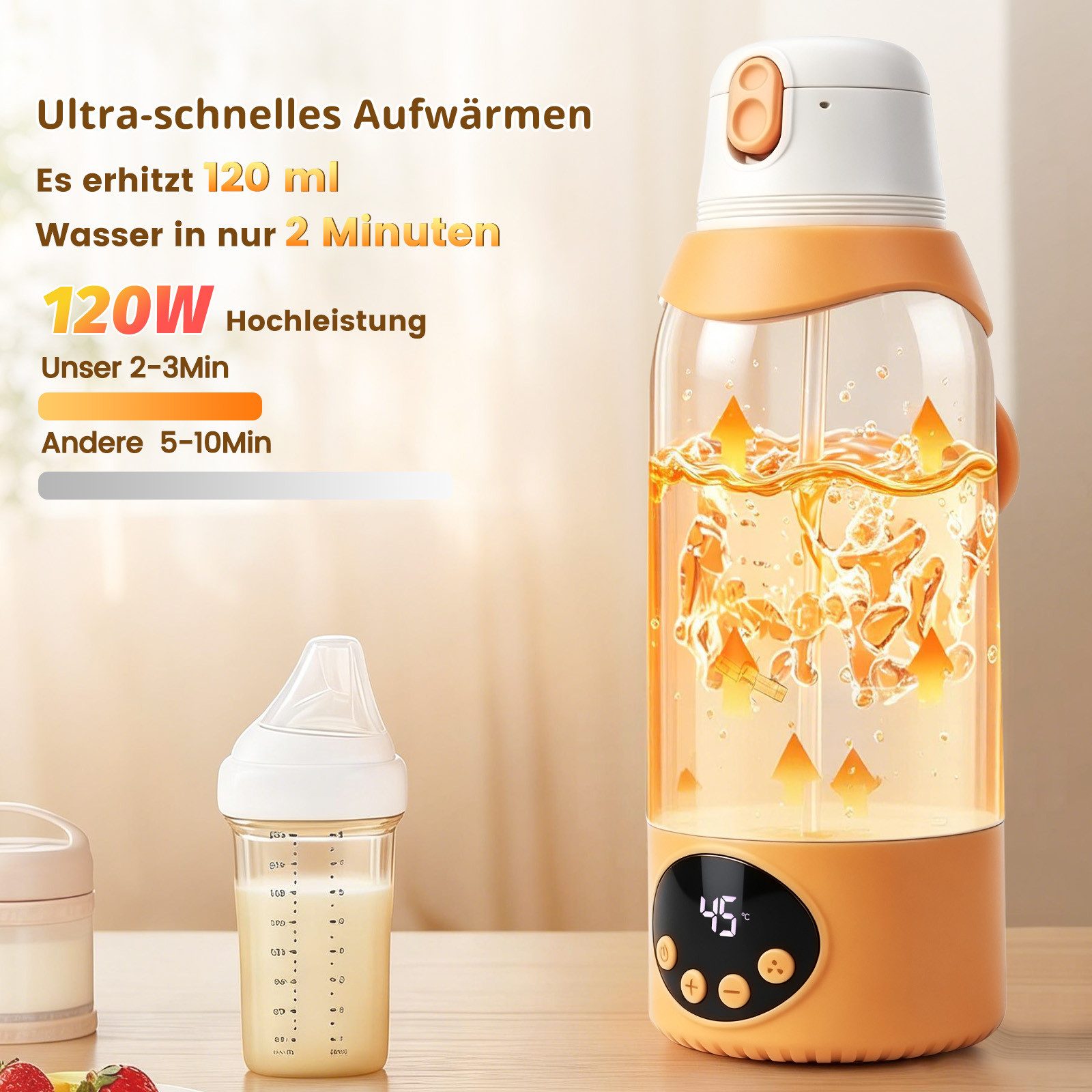 CkeyiN Babyflaschenwärmer 500ml Tragbarer Milchwärmer für unterwegs 37- 100℃ schnelles Aufheizen, 24H konstanter Temperatur Thermoflasche für Muttermilch & Wasser