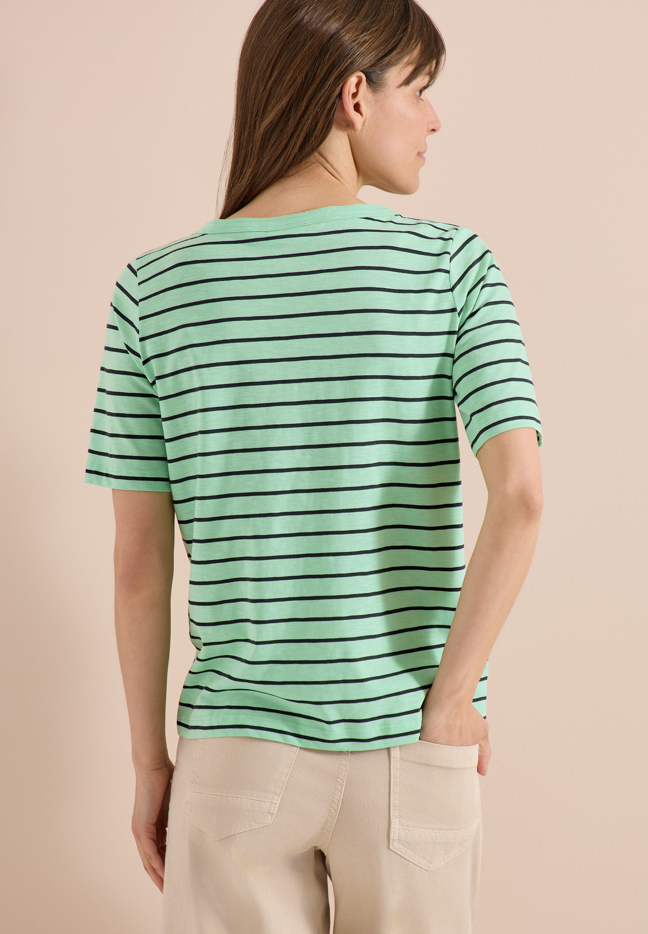 CECIL Rundhalsshirt Sommershirt im Streifen-Look