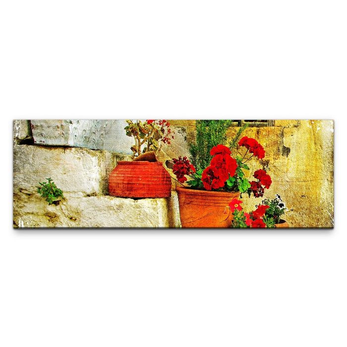 möbel-direkt.de Leinwandbild Bilder XXL Blumentöpfe mit roten Blumen Wandbild auf Leinwand
