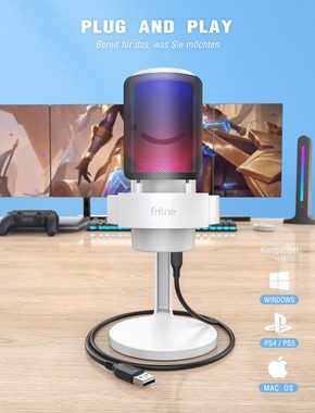 FIFINE Mikrofon USB Mikrofon Gaming Kondensator PC Podcast Studio Mikrofon, mit RGB-Steuerung, Stummschalter, Kopfhöreranschluss, Popfilter