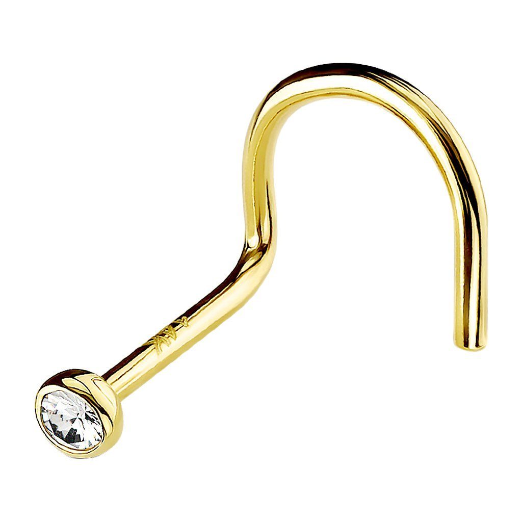 Nasenpiercing Piercing Nase Ohr Lippe Gold mit Zirkonia Weiß