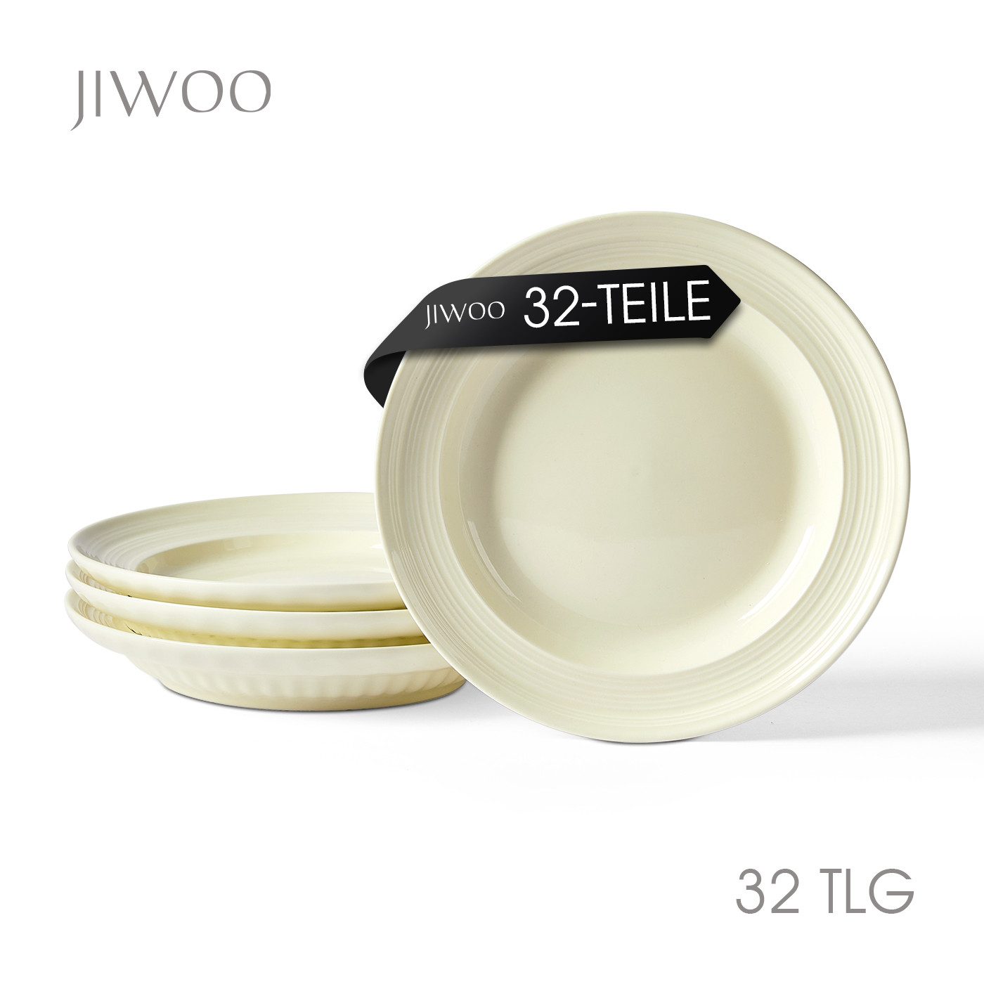 JIWOO Speiseteller 4er Ø20,4cm, Frühstücksteller Salatteller Pastateller Brotteller, (32 St), Plate Hochwertiges Tellerset Weiß Mikrowellenofen Spülmaschine