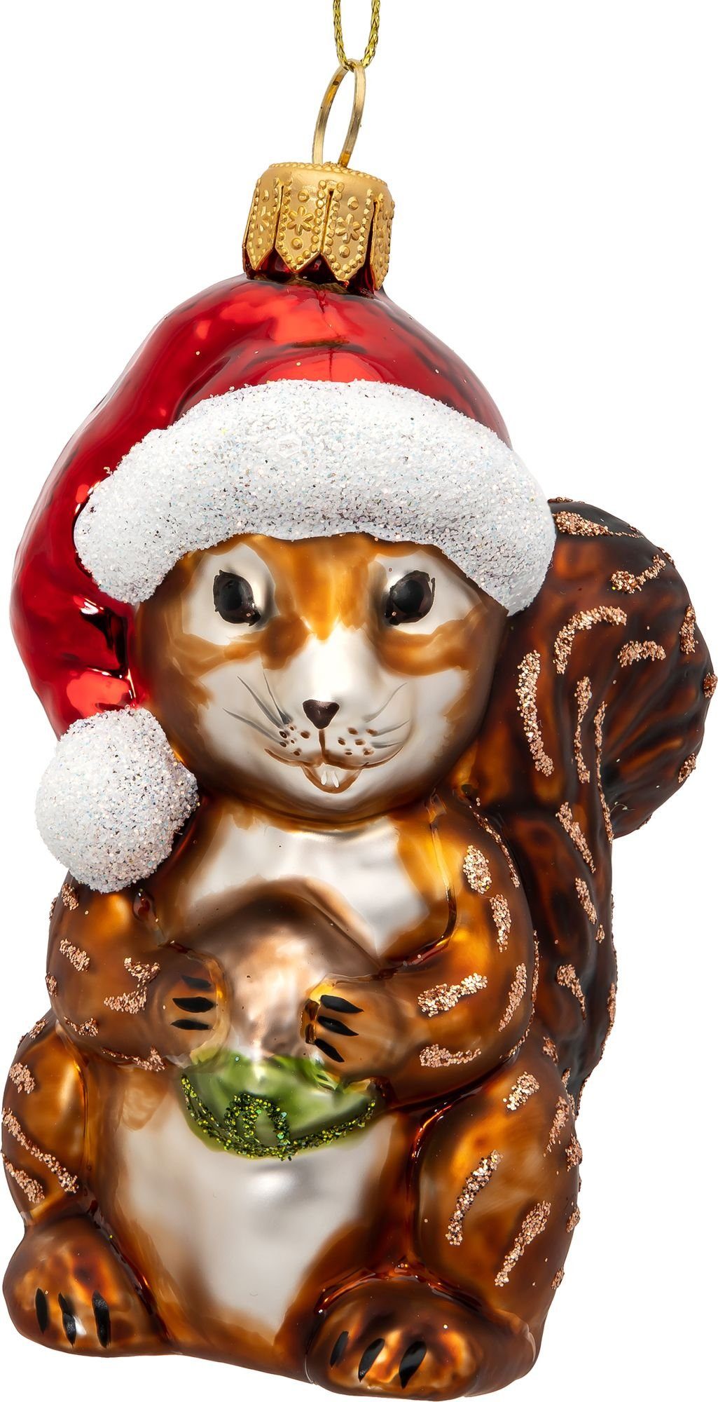Eichhörnchen Weihnachtsmütze mit Weihnachtsbaum Figur Glas Line BS727 - Premium Christbaumschmuck SIKORA Anhänger