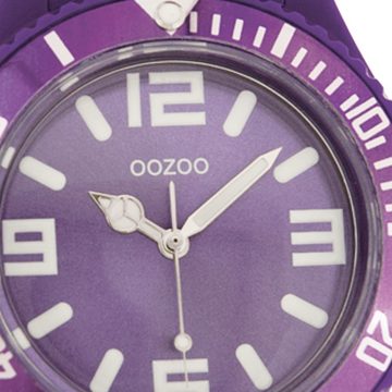 OOZOO Quarzuhr Oozoo Unisex Armbanduhr Vintage Series, (Analoguhr), Damen, Herrenuhr rund, extra groß (ca. 48mm) Silikonarmband lila