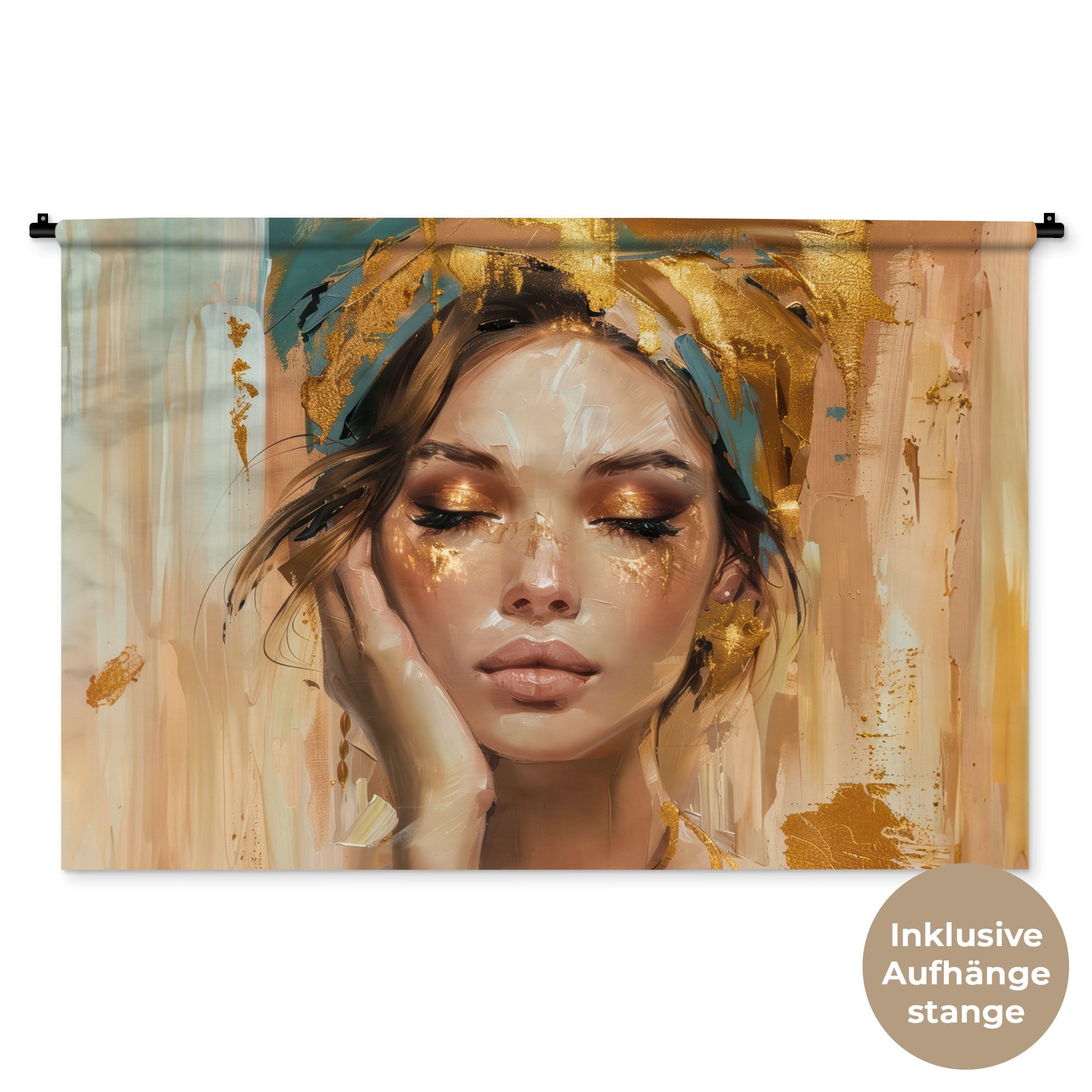 MuchoWow Wandteppich Frauen - Porträt - Luxus - Gold, Rechteckig, Höhe: 3 mm, Wandtuch, Wanddekoobjekt, 120x80 cm