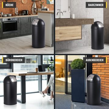 Jago Mülleimer Push Mülleimer - mit Deckel, 50L, Edelstahl, Küche, Büro, Bad, Schwarz