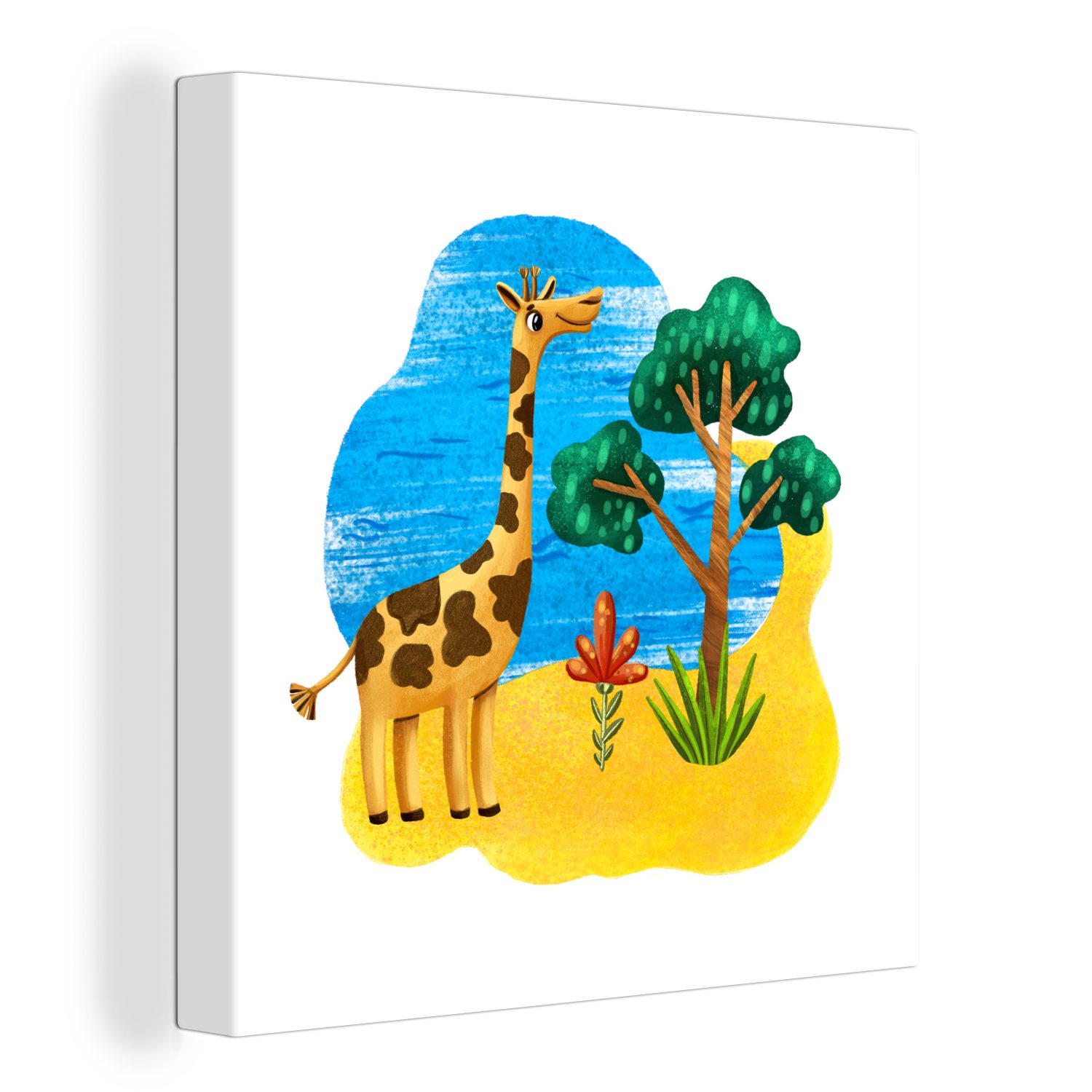 OneMillionCanvasses® Leinwandbild Giraffe - Strand - Baum - Meer, (1 St), Leinwand Bilder für Wohnzimmer Schlafzimmer