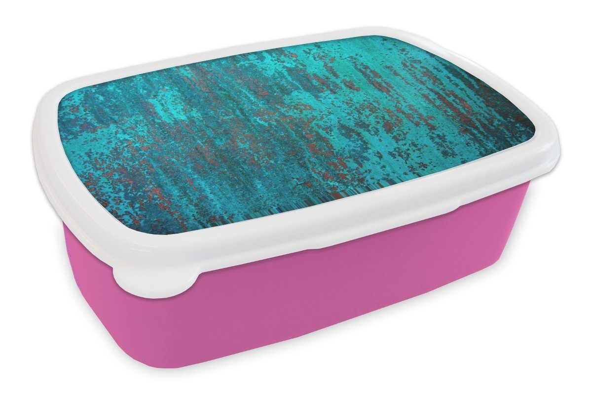 blauen Brotbox Kupferfarbener Kunststoff, Oxidationsschicht, mit Brotdose Kinder, Kunststoff MuchoWow Hintergrund für einer rosa Mädchen, Lunchbox Snackbox, Erwachsene, (2-tlg),