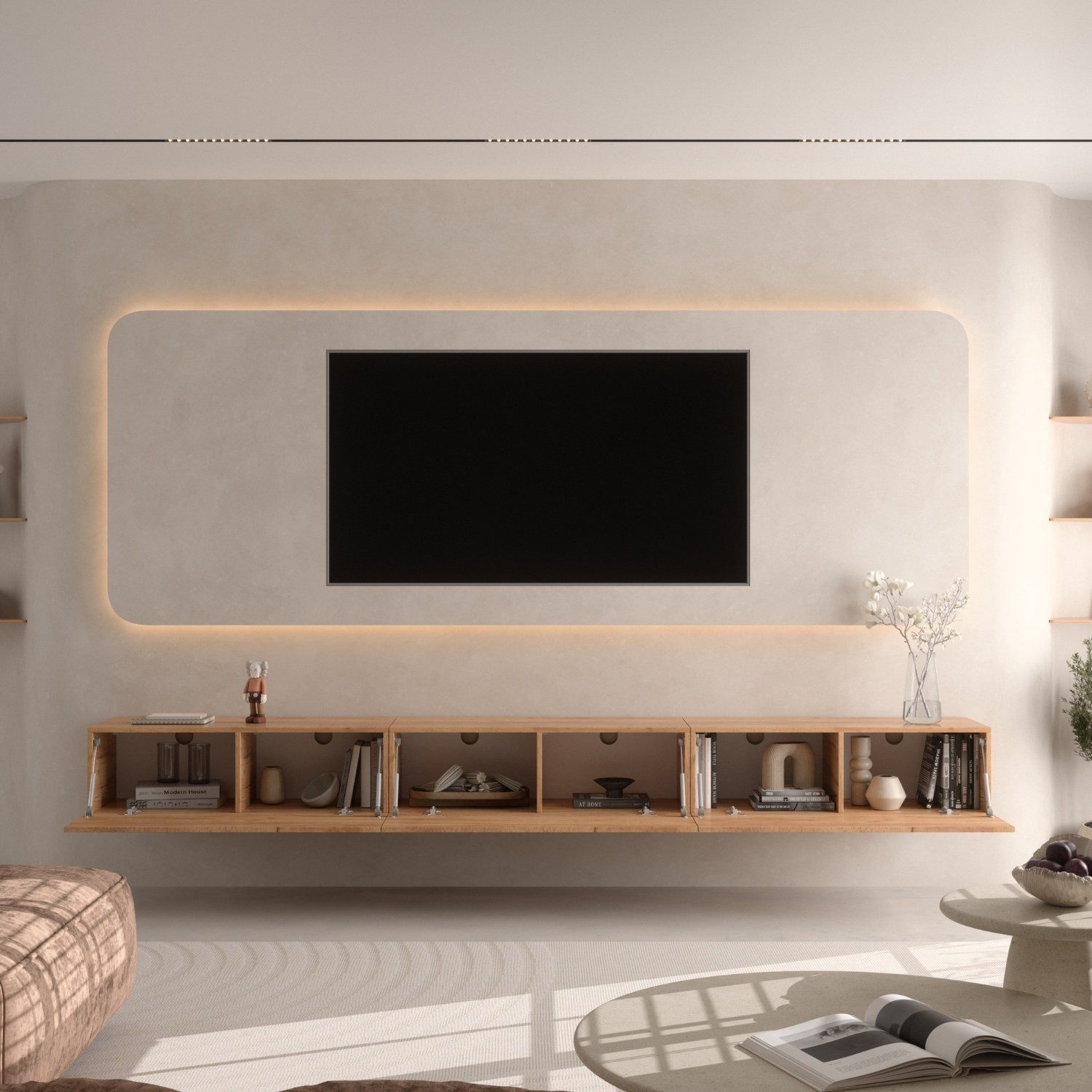Planetmöbel TV-Schrank West TV-Board, Fernsehtisch 300 cm lang, TV-Lowboard (für Fernseher bis 85 Zoll, TV Schrank viel Stauraum, sideboard hängend, Fernsehschr – Bild 4 von 5