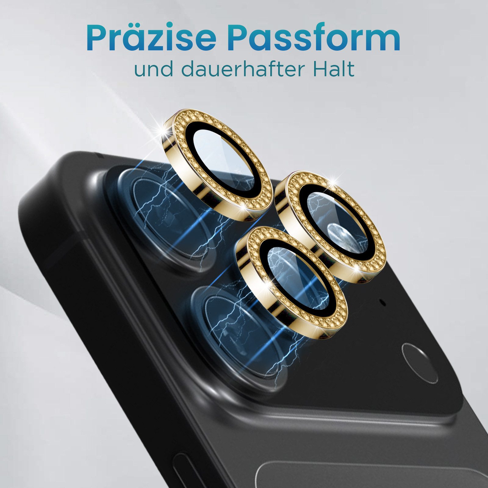 Tec-Expert Kameraschutzglas 9H Kameraglas Set Gold mit Schmuckstein für Apple iPhone 17 Pro Max für Apple iPhone 17 Pro Max, Linsenschutzglas Set, 1 Stück, Kame – Bild 2 von 5