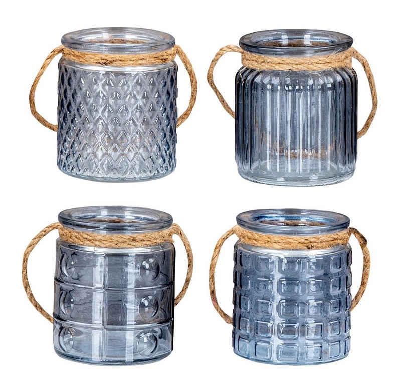 Levandeo® Teelichthalter, 4er Set Windlicht H10cm Glas Blau Teelichthalter Tischdeko Kerzen