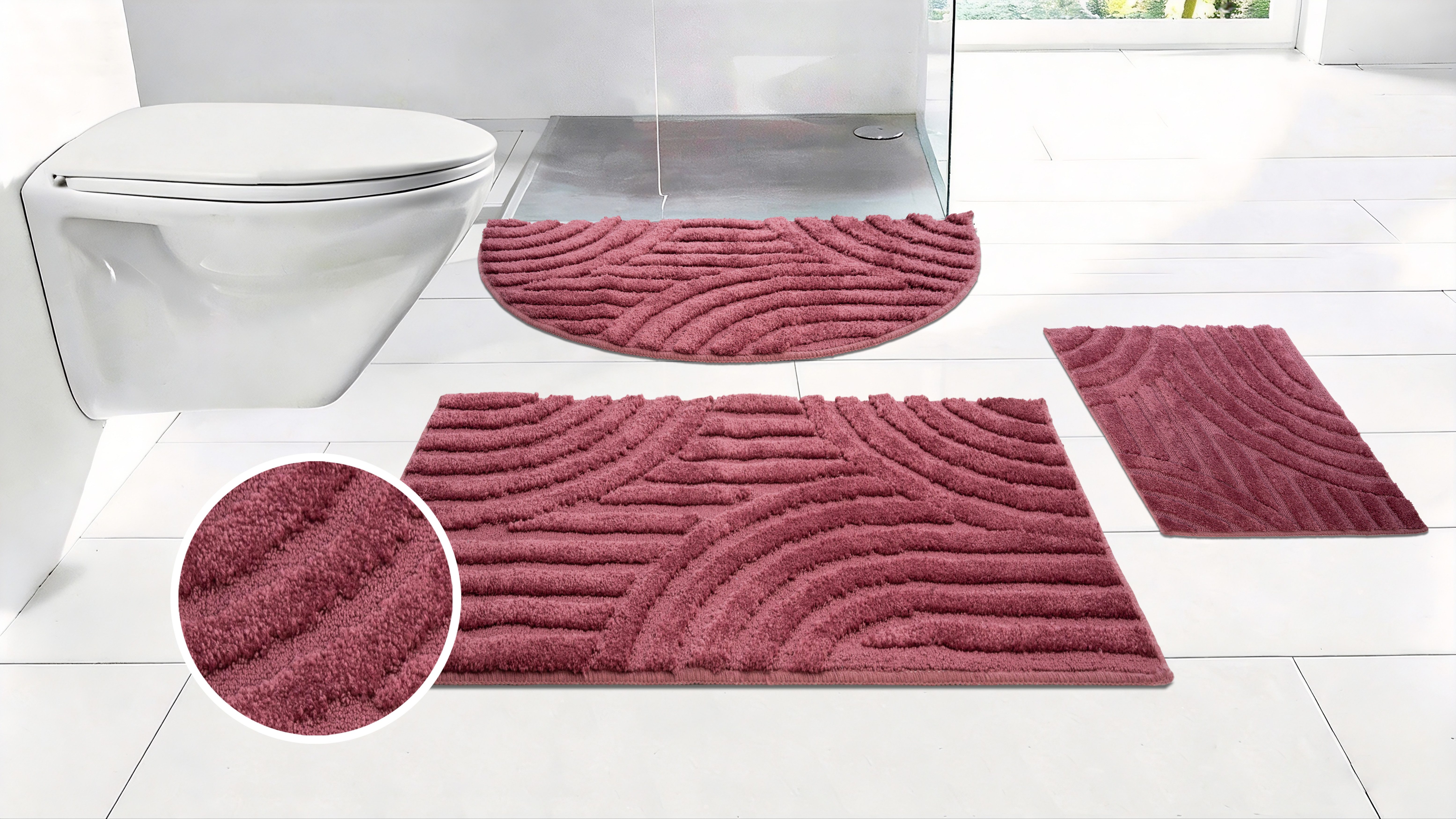 OTTO home Badematte Regona Scandi, Badvorleger, Badezimmer Teppich, Duschvorleger, Höhe 10 mm, rutschhemmend beschichtet, strapazierfähig, Polyester, rechteckig, Badteppich, Uni Farben, Hoch-Tief-Effekt, modernes Muster, Zen
