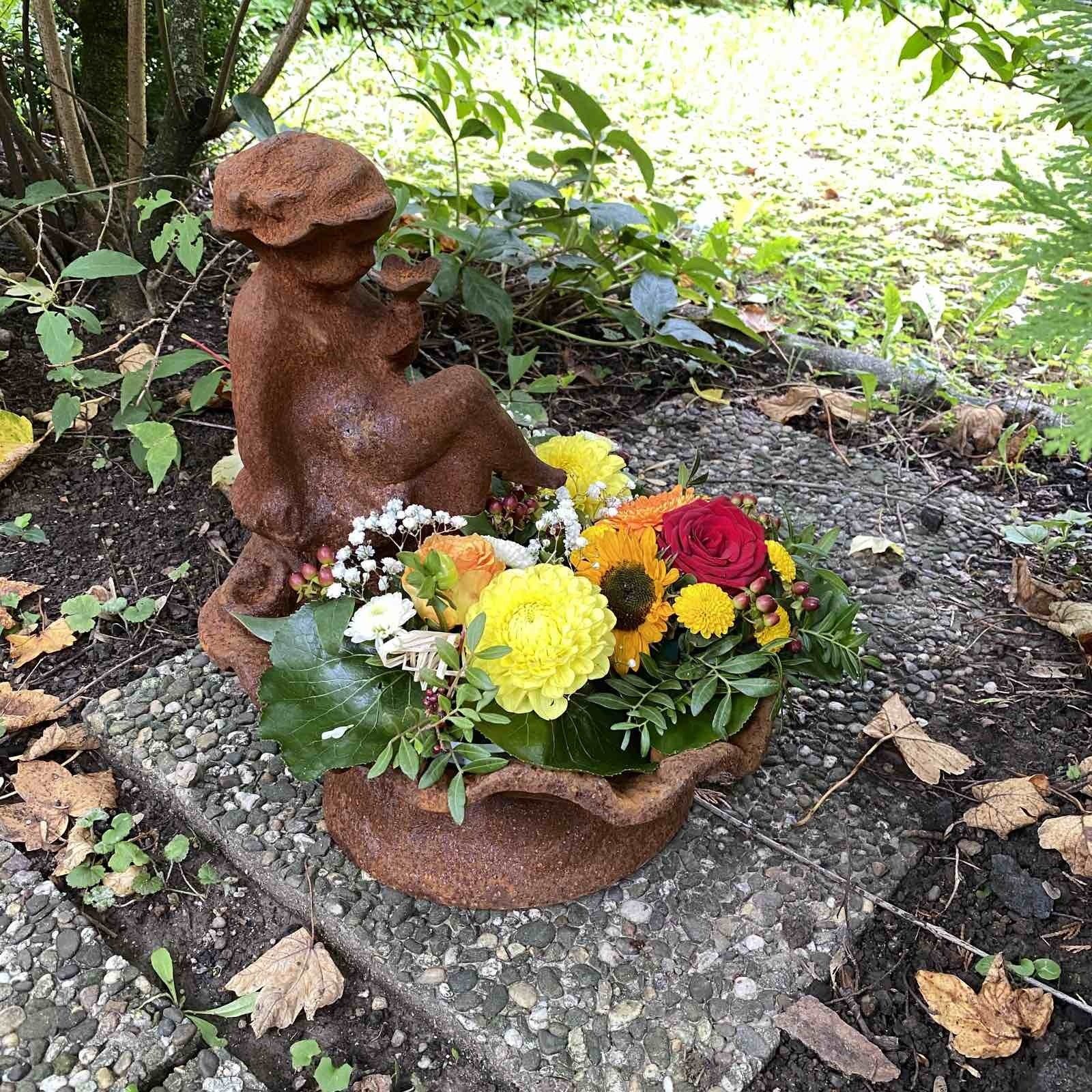 Skulptur Gartenfigur Garten Planzschale Eisen Antik-Stil Blumenschale Schale Vogel Aubaho
