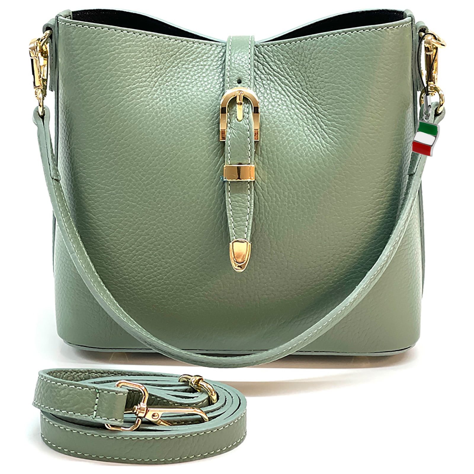 FLORENCE Schultertasche Florence Damen Umhängetasche Leder Tasche (Schultertasche), Damen Schultertasche Echtes Leder, salbeigrün ca. 20cm hoch