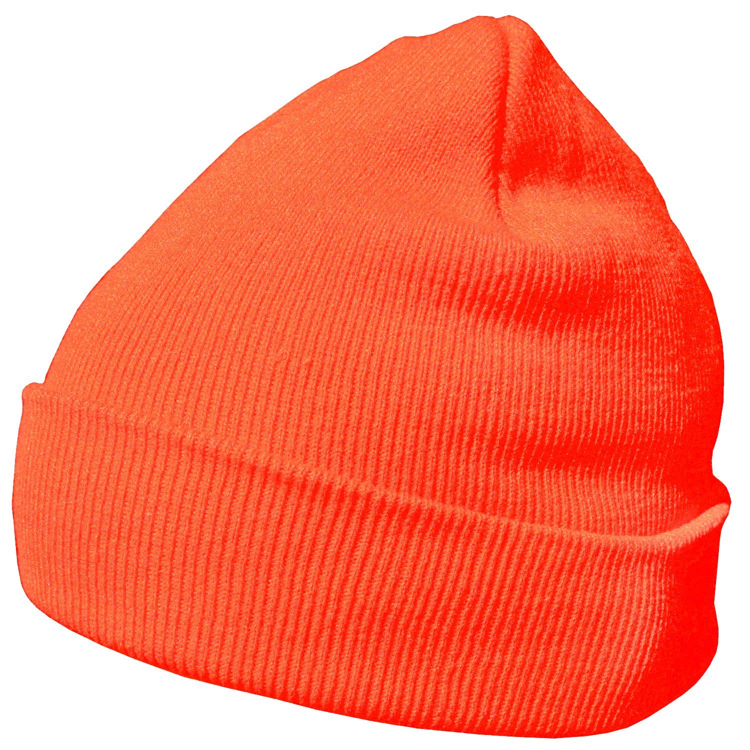 DonDon Beanie Mütze Beanie (Packung, 1-St) Wintermütze, klassisches Design, mit Krempe neonorange