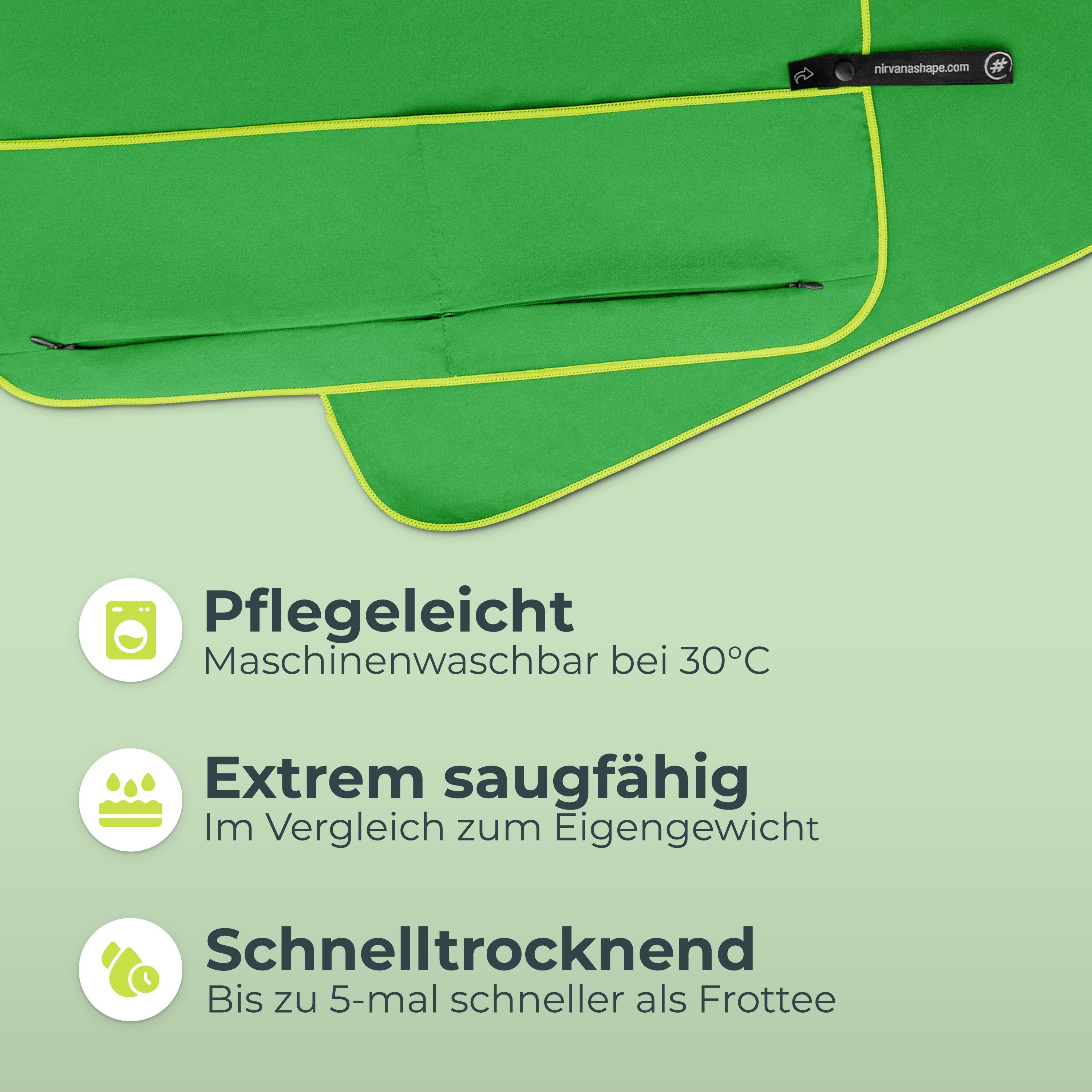 NirvanaShape Sporthandtuch Fitness-Handtuch mit Magnet-Clip, Mikrofaser Sporthandtuch, Microfaser, 2x Reißverschlusstaschen & Funktionaler Geräteüberzug, Ultra- – Bild 4 von 5