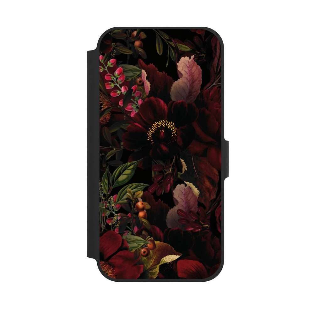 NIVOCASE Handyhülle Utart Blumen Wiese Dunkle Blumenwiese, Apple iPhone 12 Klapphülle Handyhülle aus Kunst Leder NIVOflip schwarz