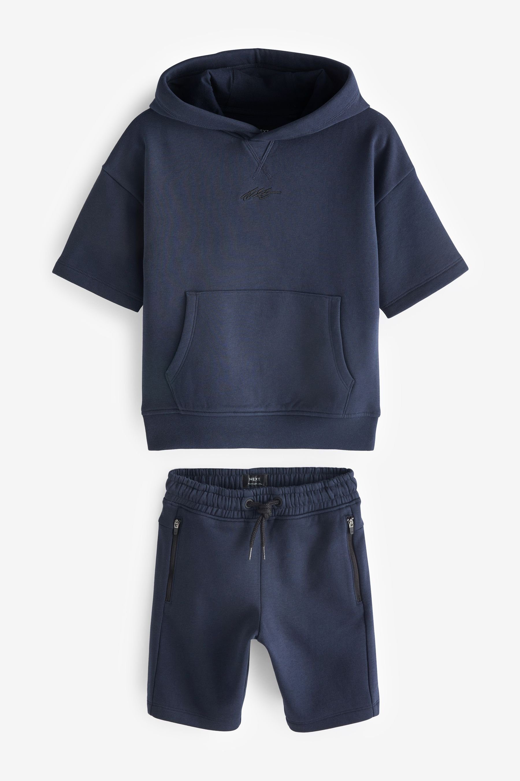 Next Shirt & Shorts Kurzärmeliges Kapuzensweatshirt und Shorts im Set (2-tlg) Navy | Shirt-Sets