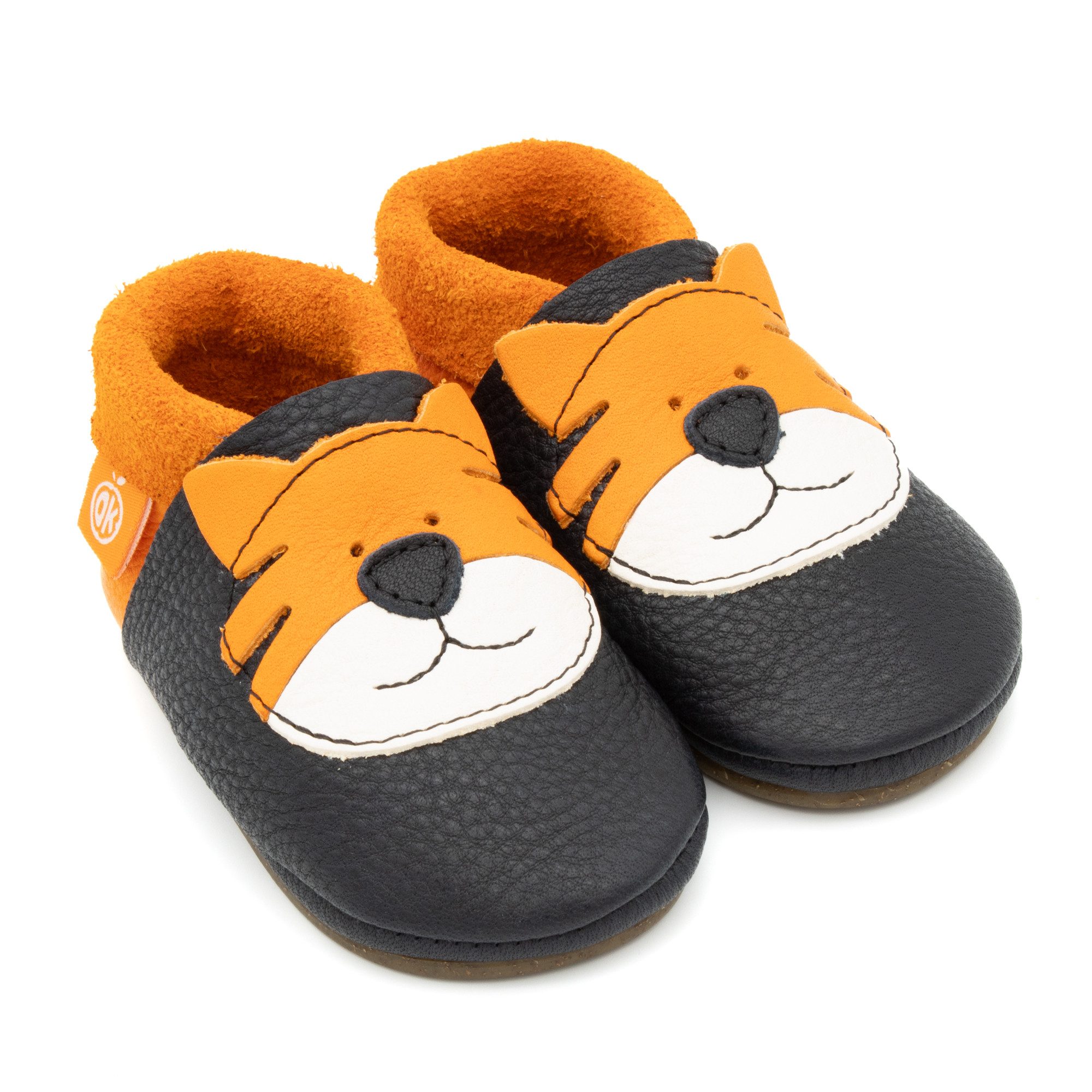 Orangenkinder® Tiger mit Sohle Kinder Hausschuh pflanzlich gegerbtes Leder, Made in Germany, Kindergartenschuh