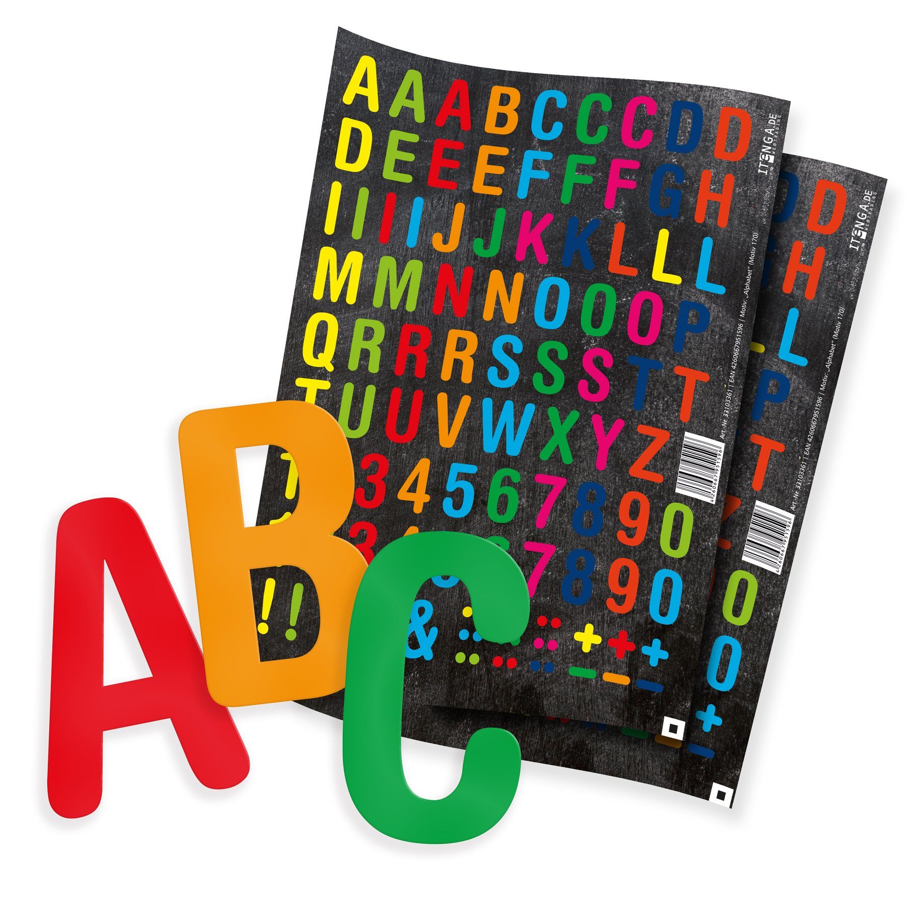 itenga Aufkleber itenga 2x Stickerbogen "Alphabet" (Motiv 170) - 95 Buchstaben Zahlen Z