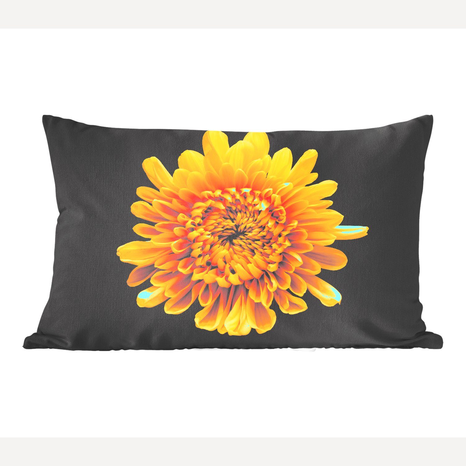 MuchoWow Dekokissen Eine gelbe Chrysantheme auf schwarzem Hintergrund, Wohzimmer Dekoration, Zierkissen, Dekokissen mit Füllung, Schlafzimmer