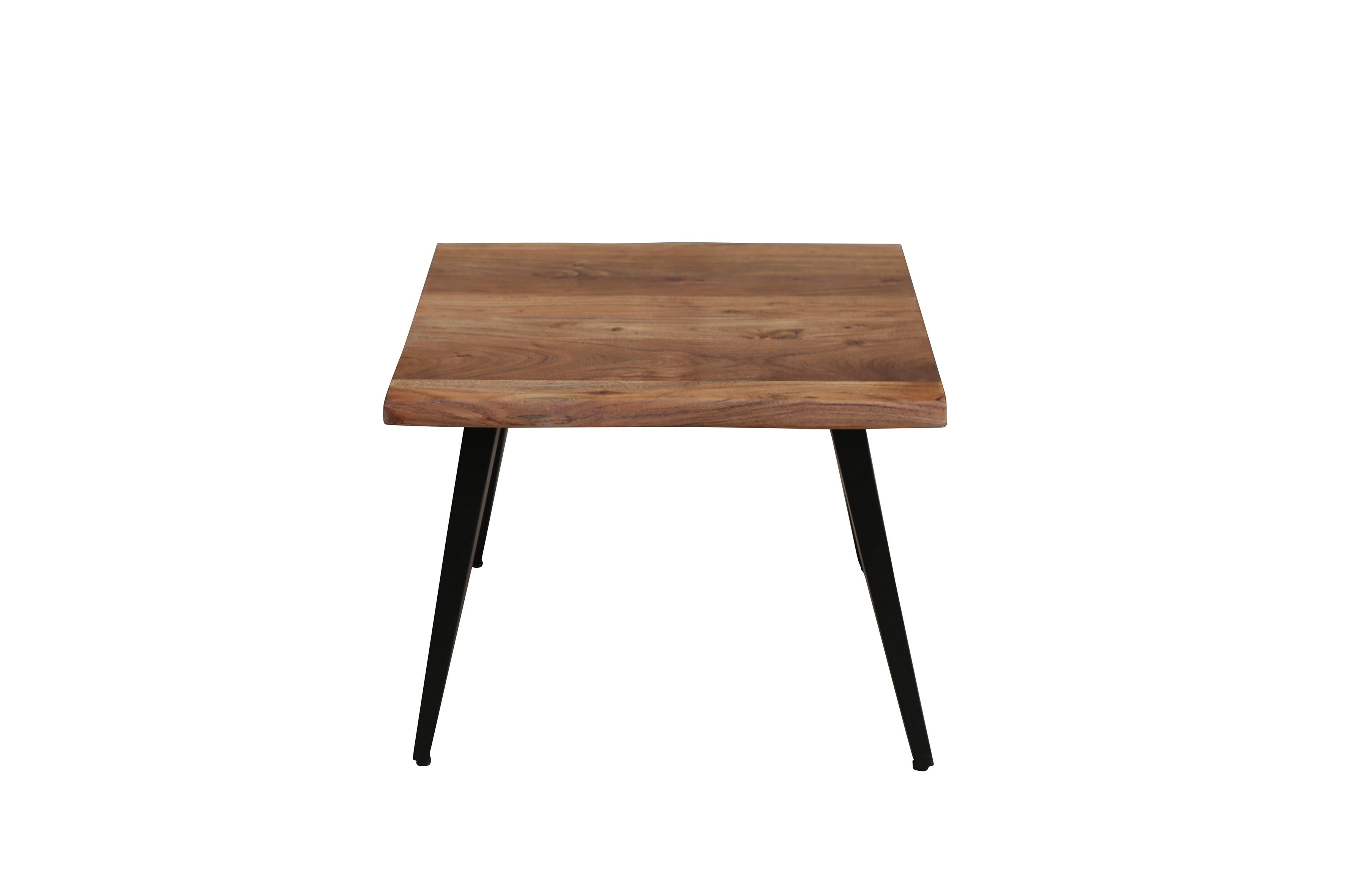 (Tischplatte schwarz), cm Baumkante, 110 natur CADDY mit 60 Gestell Couchtisch oder Metall byLIVING Akazie Breite