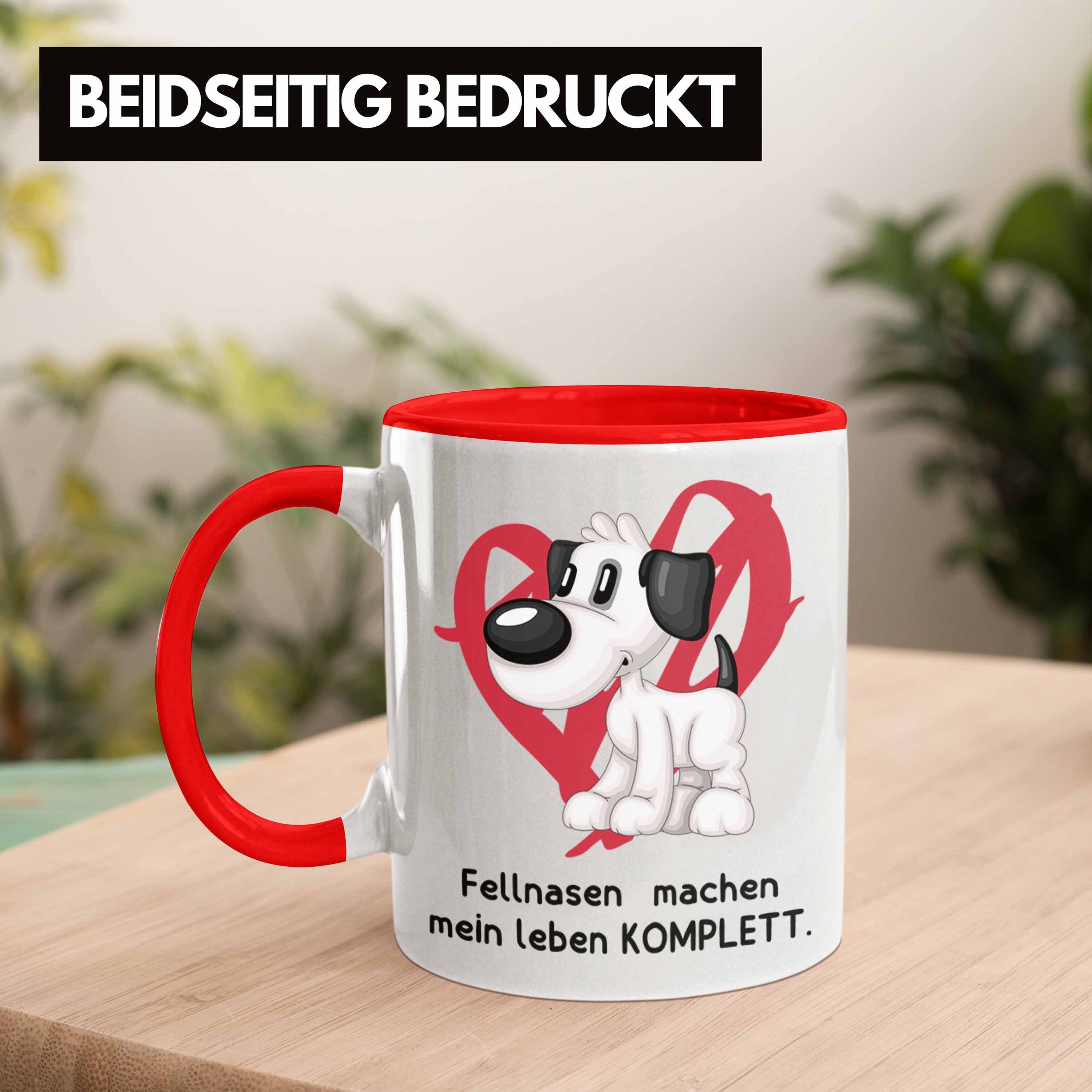 Trendation Tasse Hundebesitzer Tasse Geschenk Leben Fellnasen Kaffee-Becher Rot mein machen