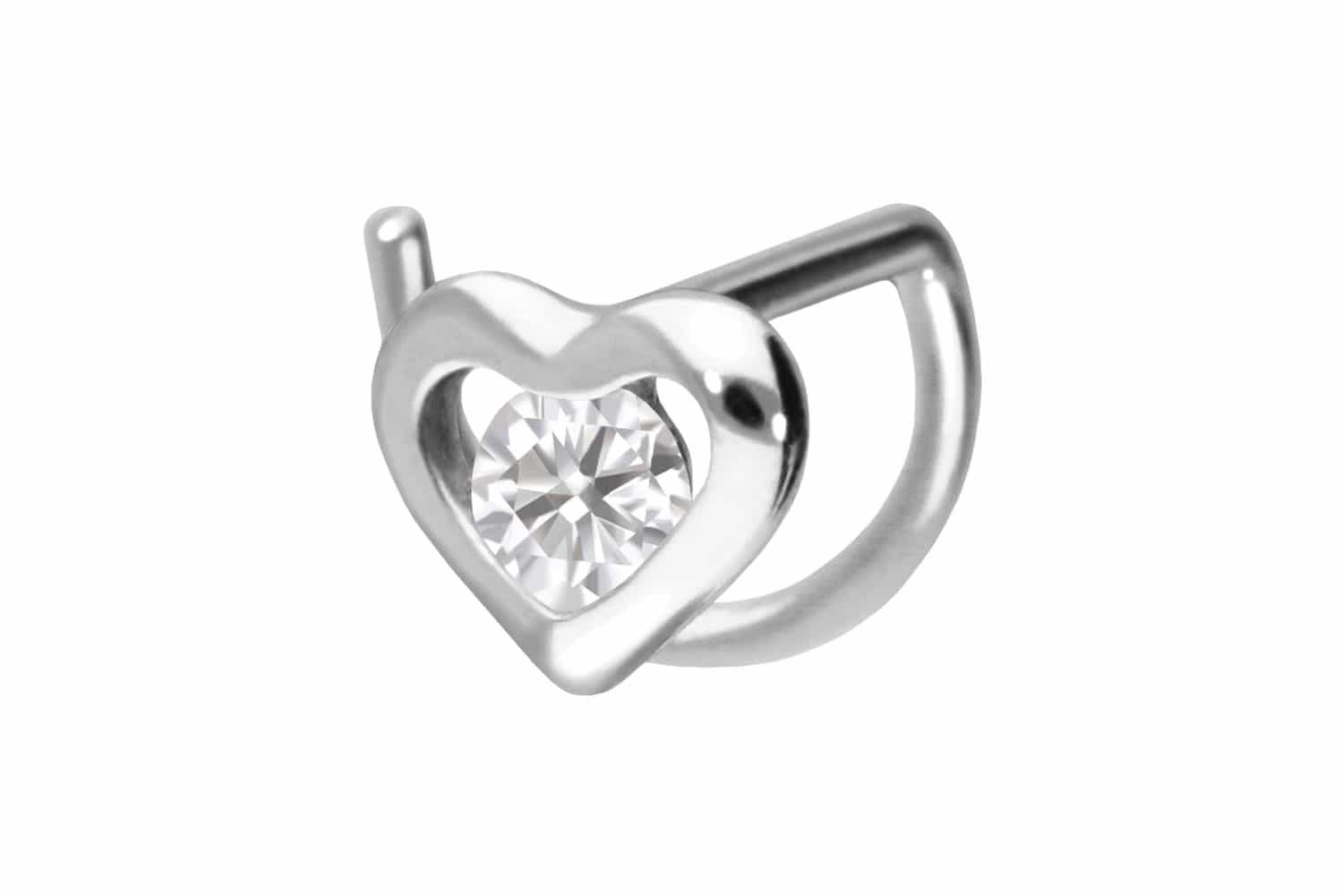 Nasenpiercing 14/18 Karat Gold Nasenstecker Spirale MOISSANIT + HERZ