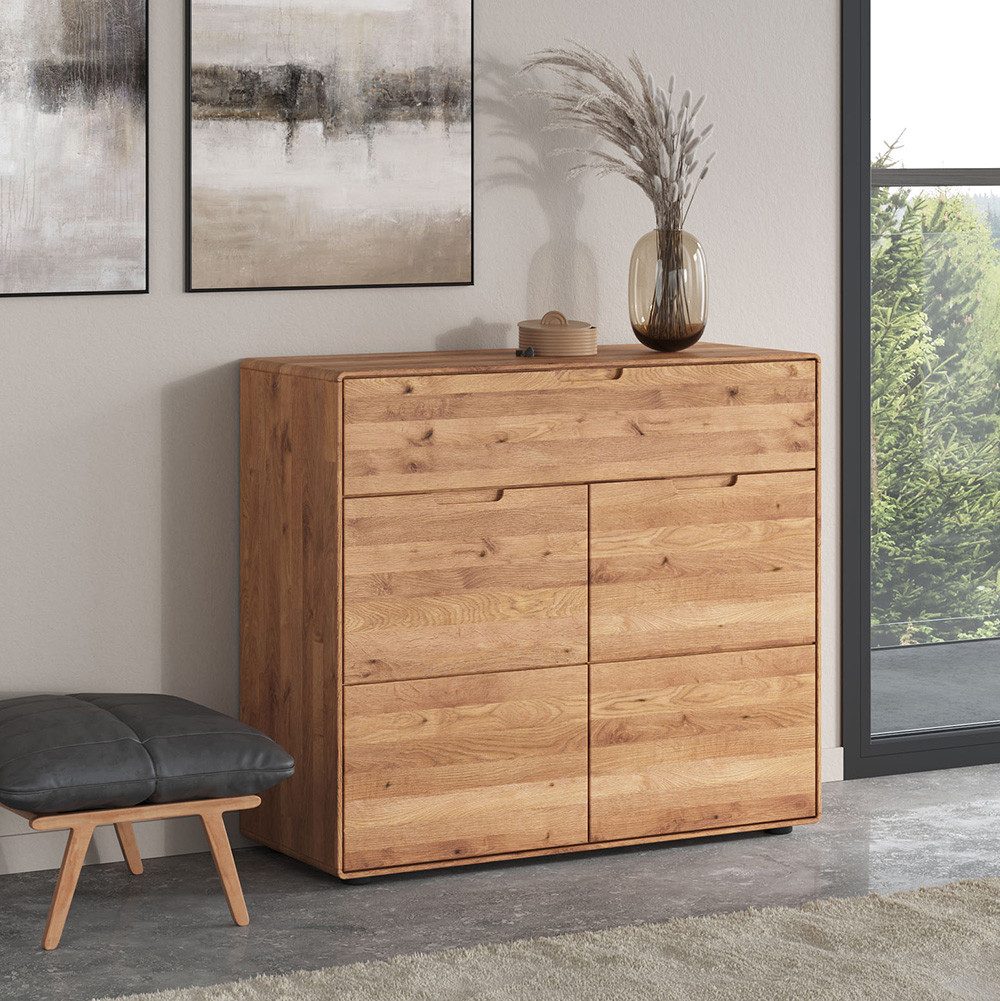 Lomadox Kommode WISLA-69, Massivholz Wildeiche geölt, 100 cm, Griffeinfräsung, Softclose