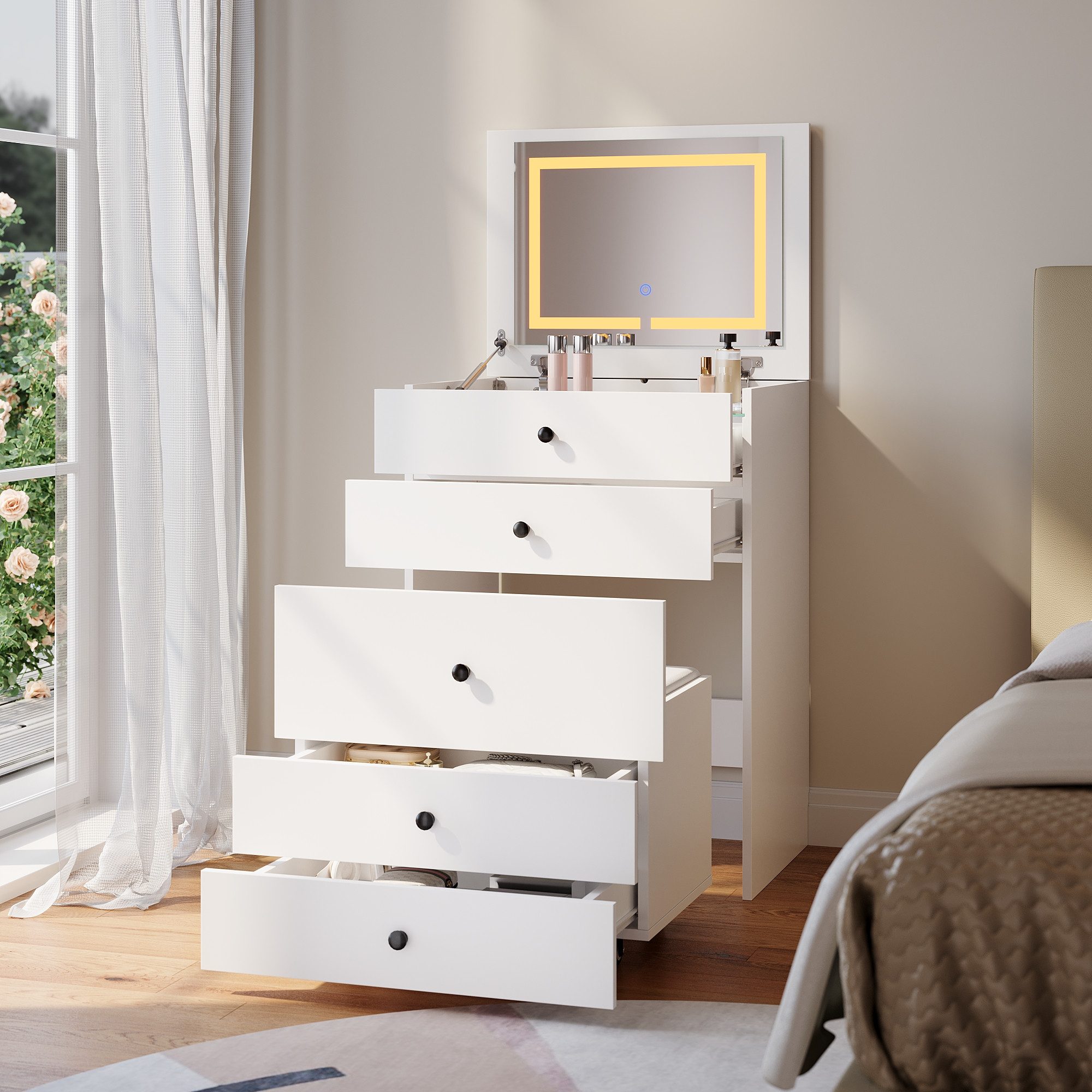 SONNI Schminktisch Moderne weiße Schminktische mit LED-Beleuchtung, einstel günstig online kaufen