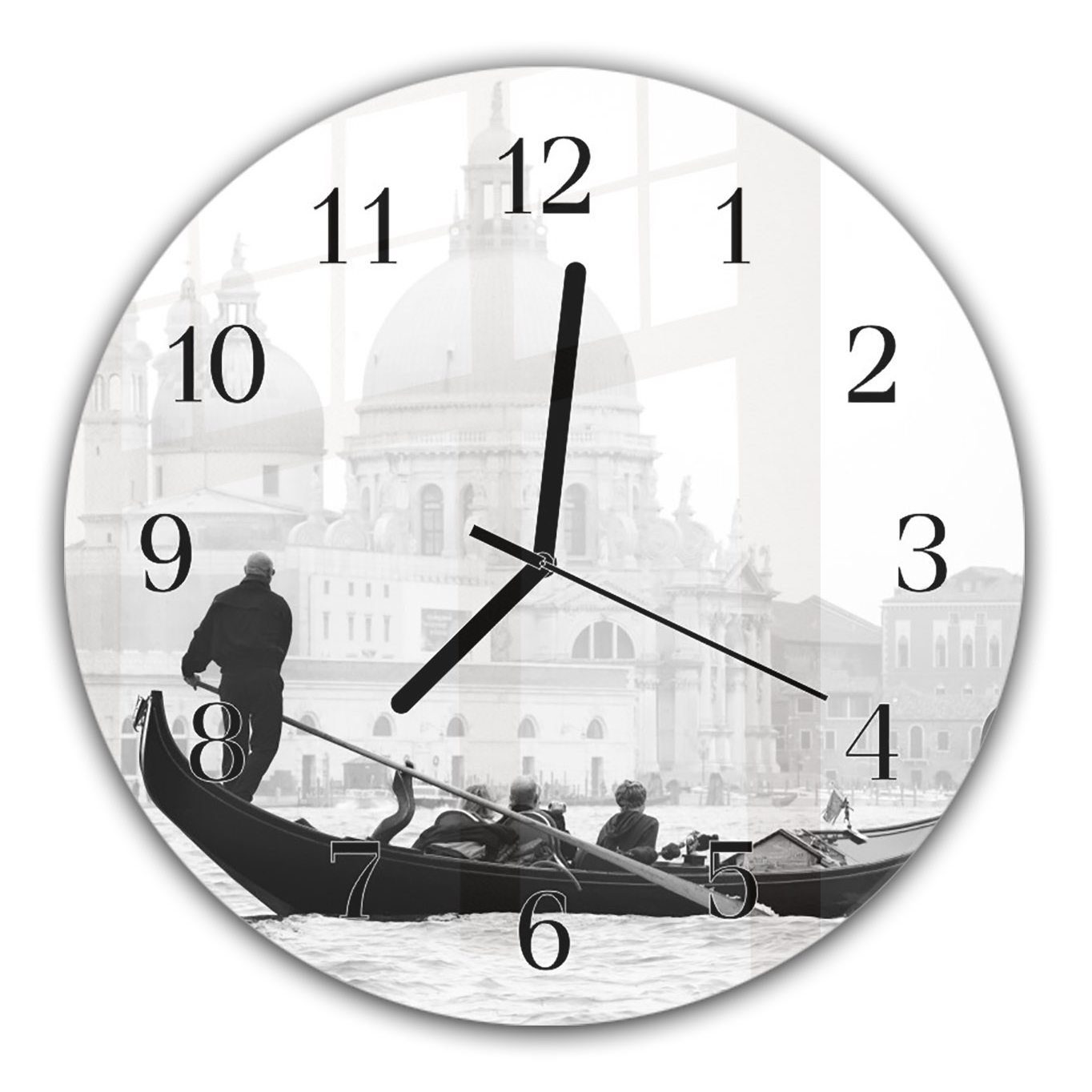 Primedeco Wanduhr Wanduhr aus Glas mit Motiv Boot auf Meer - Rund mit Durchmesser 30 cm und Quarzuhrwerk