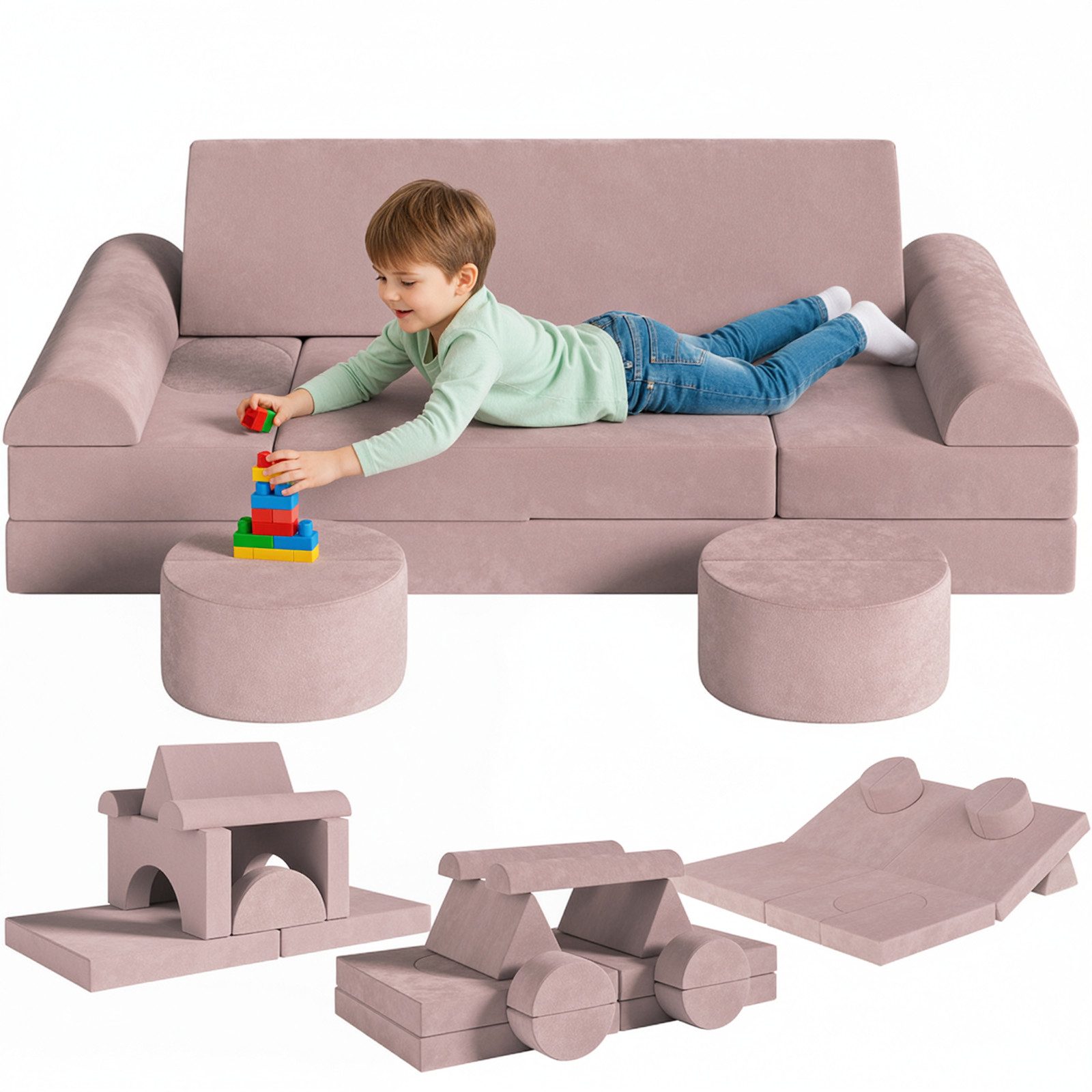TLGREEN Kindersofa mit 15PCS Modul, Modulare Kinderspielcouch, Spielsofa für Kinder & Kindersessel, Multifunktional und leicht zu reinigen