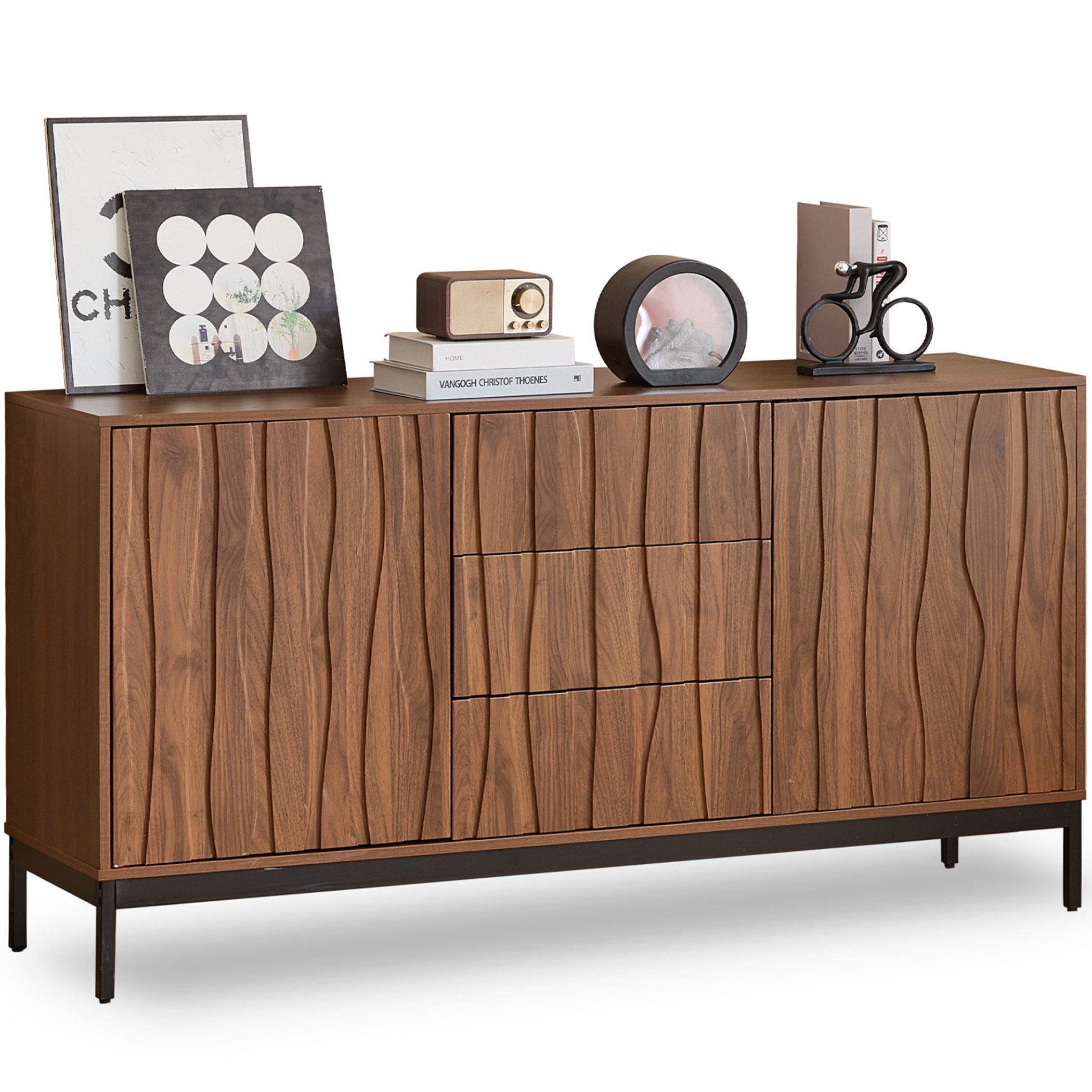 SeedWave Sideboard Retro Sideboard Anti-Kipp Grifflose Kommode mit 2 Türen, günstig online kaufen