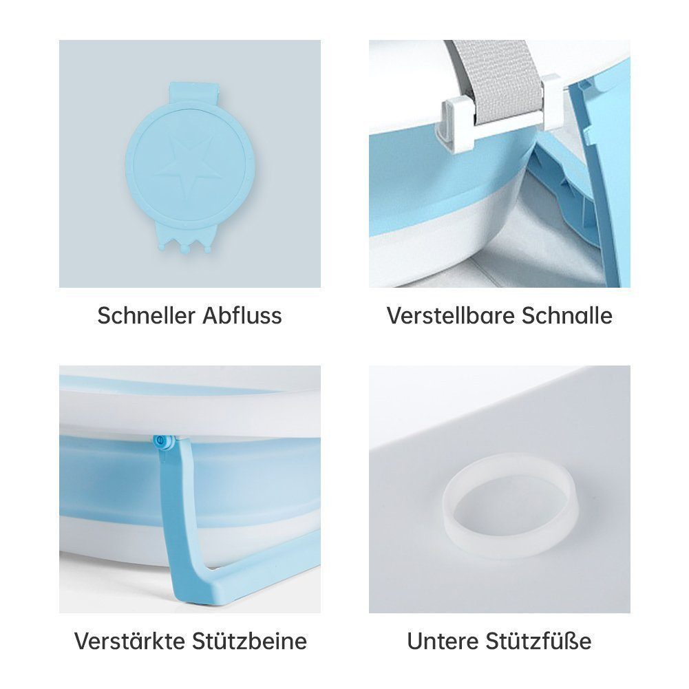 SEHAUSEU Babybadewanne Babywanne groß Badewanne faltbar mit Thermometer, Haarwaschbecher, mit verstellbarem Kissen–Matratze